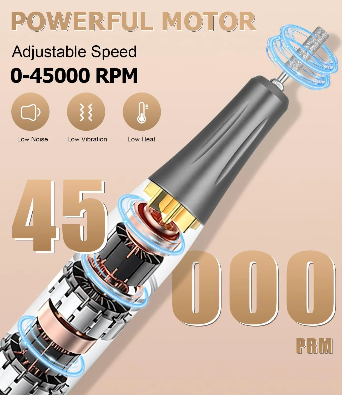 دستگاه سوهان برقی ناخن حرفه ای UIHOL با سرعت 45000 دور در دقیقه، قابل حمل، به همراه ست مانیکور و پدیکور، مناسب برای استفاده خانگی و سالن های ناخن، رزگلد