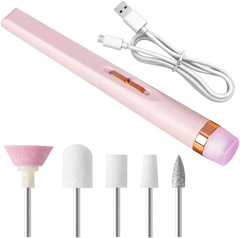 دستگاه سوهان برقی ناخن حرفه ای، ابزار سوهان ناخن قابل حمل مینی مانیکور پدیکور، کیت پولیش USB 5 در 1، برای ناخن های پودری آکریلیک ژل دیپ، برای پولیش پینه، برای خانه و سالن