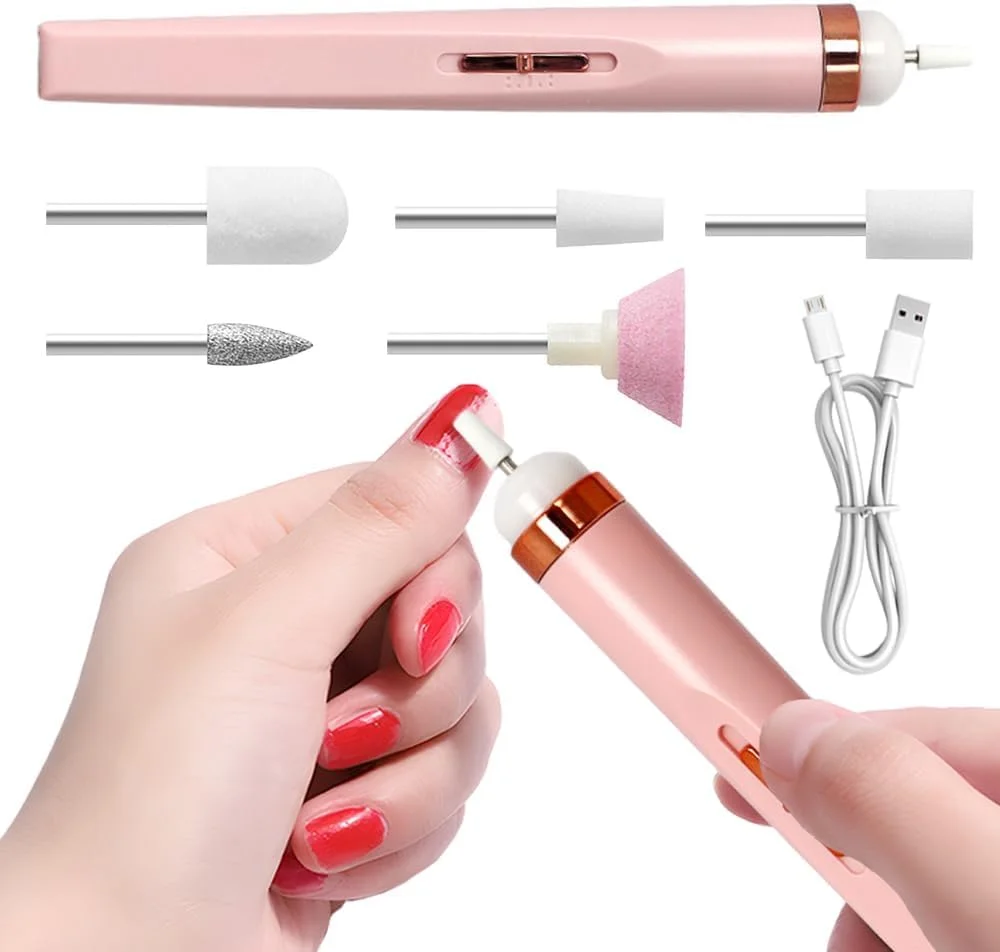 دستگاه سوهان برقی ناخن حرفه ای، ابزار سوهان ناخن قابل حمل مینی مانیکور پدیکور، کیت پولیش USB 5 در 1، برای ناخن های پودری آکریلیک ژل دیپ، برای پولیش پینه، برای خانه و سالن