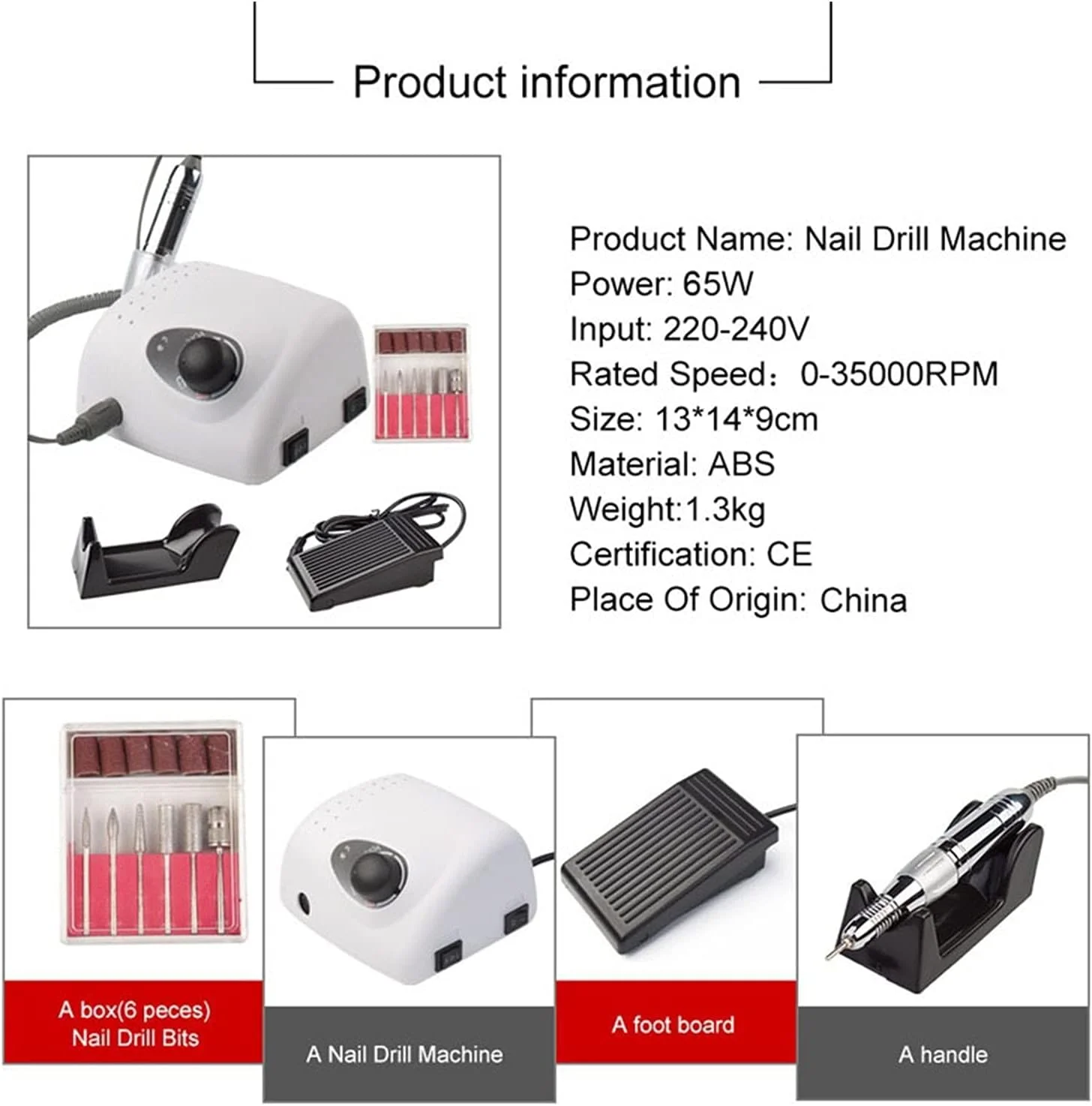 دستگاه سوهان برقی ناخن REHOOF 35000 دور در دقیقه، حرفه ای، 65 وات، میکروموتور 210، ست مانیکور پدیکور، کیت سوهان ناخن برقی (رنگ: سفید)