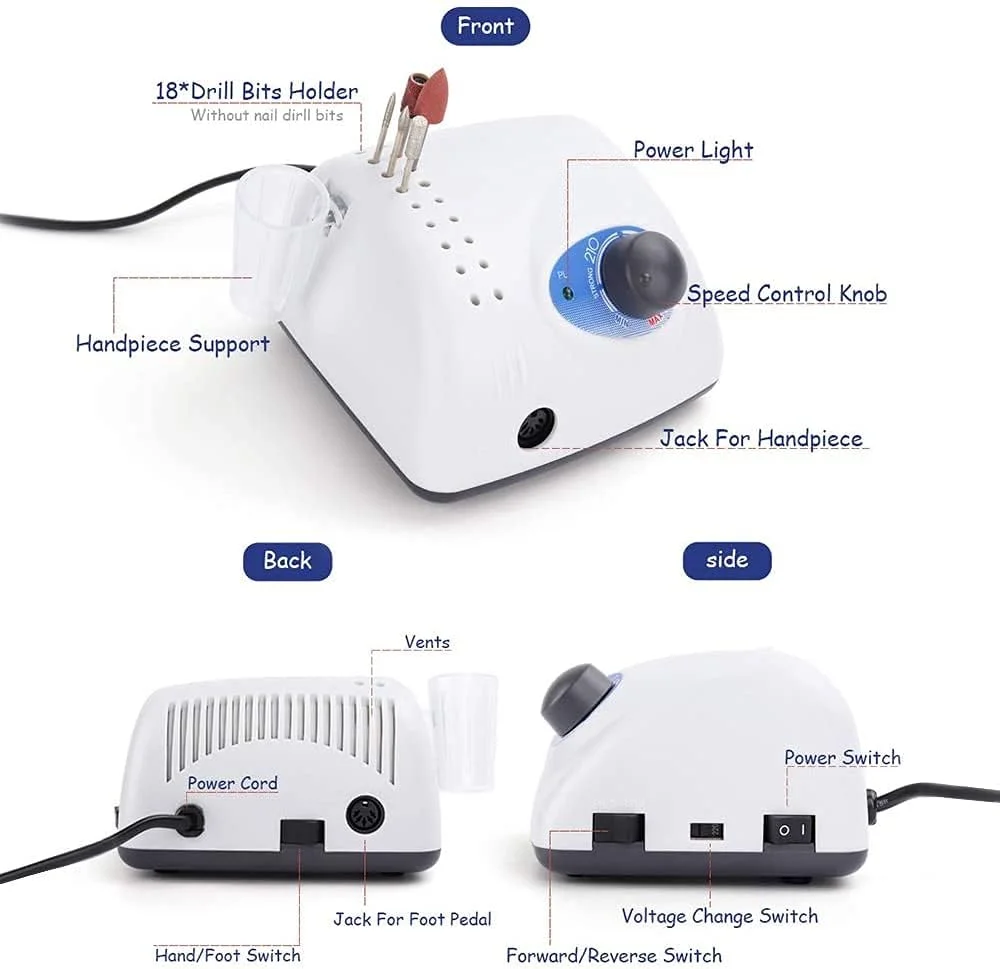 دستگاه سوهان برقی ناخن پیشرفته Bsety مدل Strong 210 با سرعت 35000 دور در دقیقه، مناسب برای مانیکور و پدیکور، به همراه متعلقات و ولتاژ 220 ولت