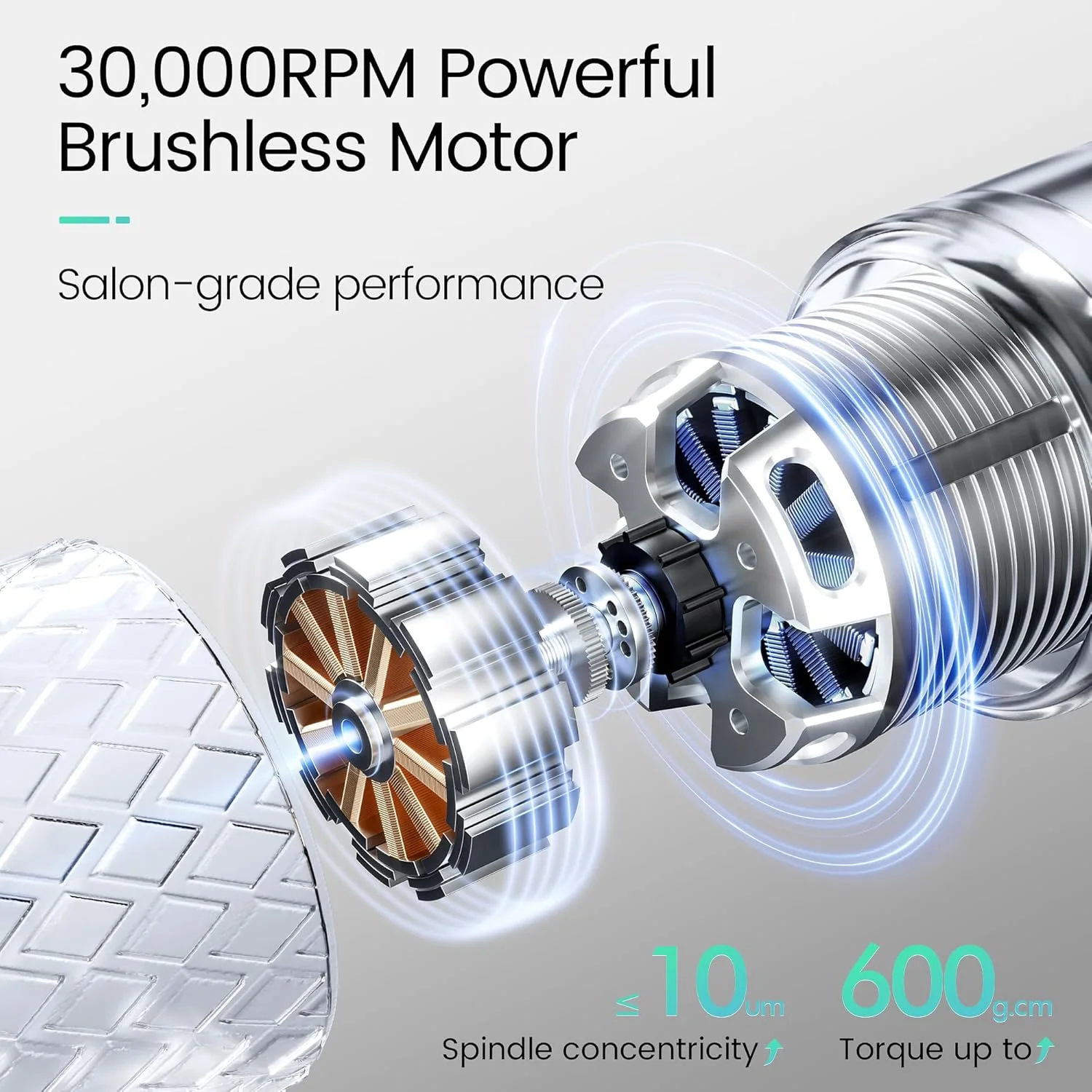 دستگاه سوهان برقی ناخن حرفه ای L'UGX، 30000 دور در دقیقه، بدون برس، شارژی و بی سیم، مناسب برای پولیش ناخن های اکریلیک و ژل، کم صدا و کم لرزش، دارای 7 عدد سری سوهان، سفید الماسی