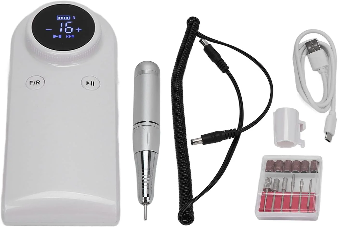 دستگاه سوهان برقی ناخن قابل حمل، ماشین سوهان ناخن، موتور قدرتمند 45000 دور در دقیقه، دستگاه پولیش ناخن برقی قابل شارژ USB با 6 سری