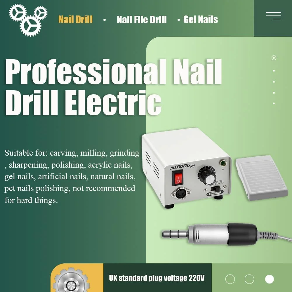 دستگاه سوهان برقی ناخن، سوهان ناخن قوی برای ناخن های اکریلیک، دسته حرفه ای 35000 دور در دقیقه، دستگاه مانیکور، سوهان پولیش ناخن، ابزار پدیکور (90+108E)