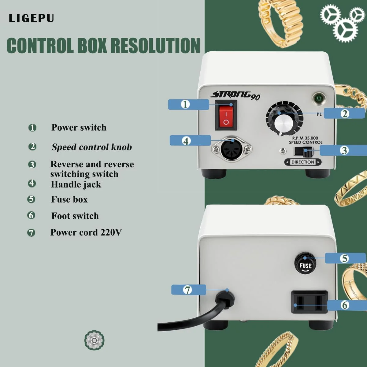 دستگاه سوهان برقی ناخن، سوهان ناخن قوی برای ناخن های اکریلیک، دسته حرفه ای 35000 دور در دقیقه، دستگاه مانیکور، سوهان پولیش ناخن، ابزار پدیکور (90+108E)