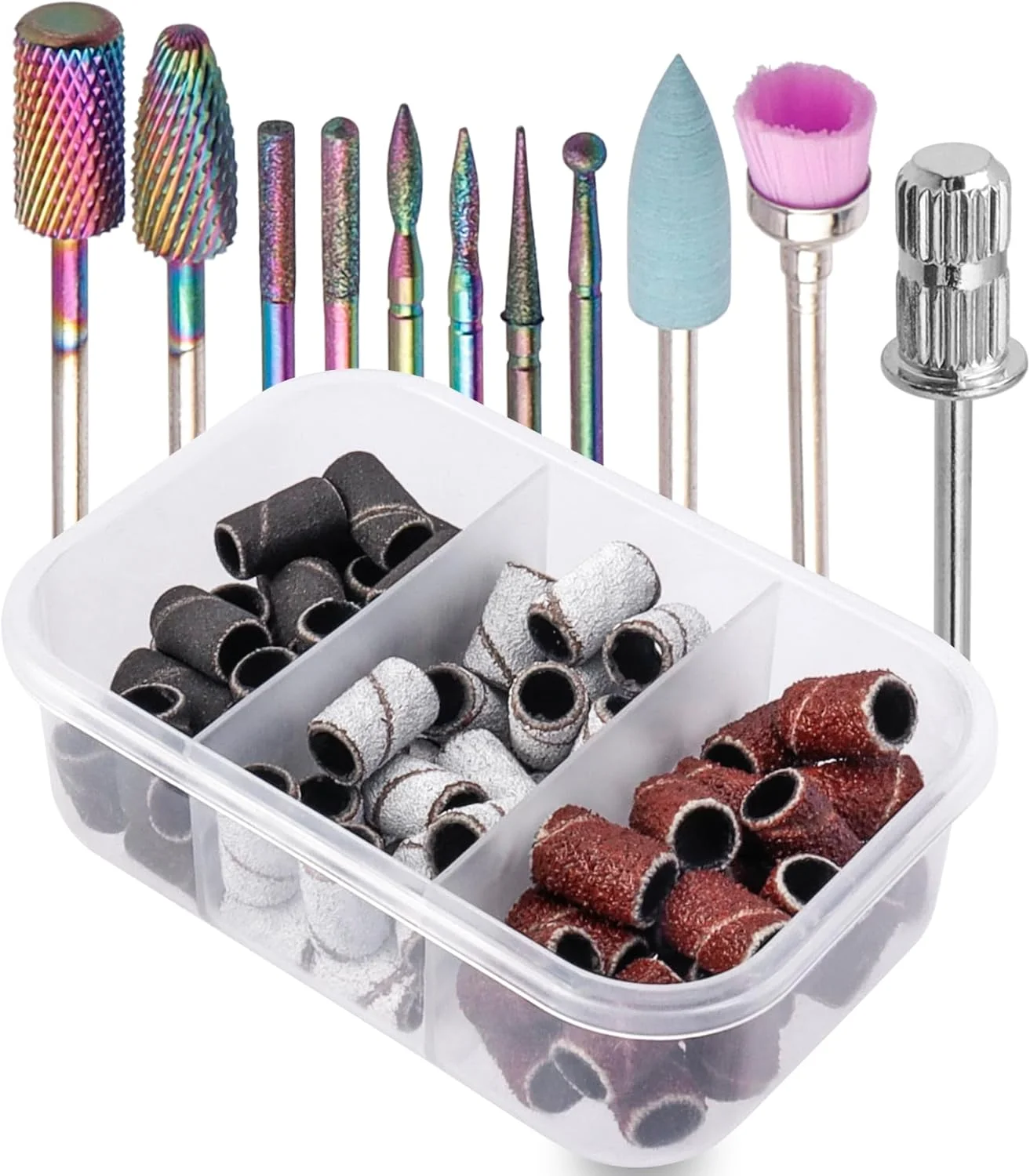 مجموعه سری مته ناخن کاربید تنگستن Yakamoz با نوارهای سمباده کوچک برای مته ناخن، 10 عدد سری مته ناخن آکریلیک حرفه ای 3/32 اینچی، سری سوهان کوتیکول و 75 عدد نوار سمباده ناخن برای مانیکور ناخن