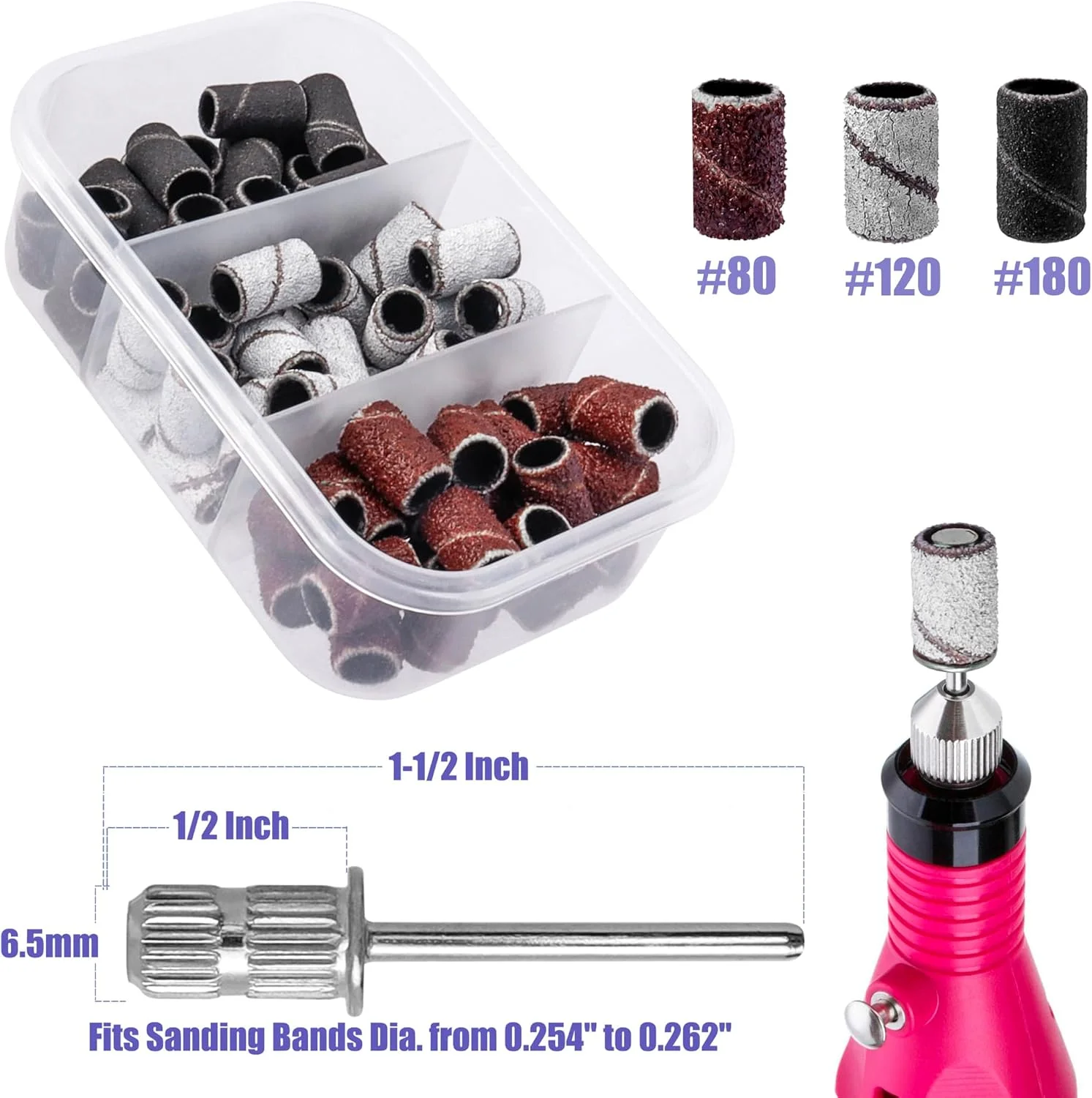 مجموعه سری مته ناخن کاربید تنگستن Yakamoz با نوارهای سمباده کوچک برای مته ناخن، 10 عدد سری مته ناخن آکریلیک حرفه ای 3/32 اینچی، سری سوهان کوتیکول و 75 عدد نوار سمباده ناخن برای مانیکور ناخن