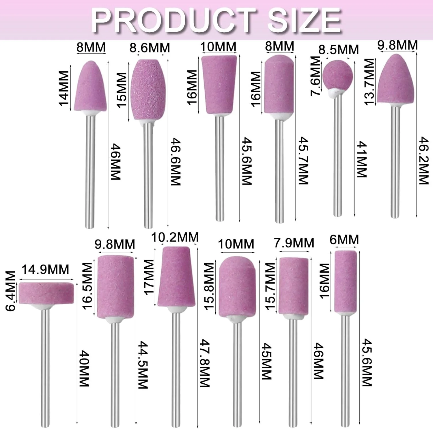 مجموعه سری مته ناخن JONMON - 12 شکل سنگ سوهان نصب شده، سری 3/32 اینچی برای مانیکور برقی، پولیش، ابزار چرخشی برای ناخن، مانیکور، پدیکور، سالن خانگی