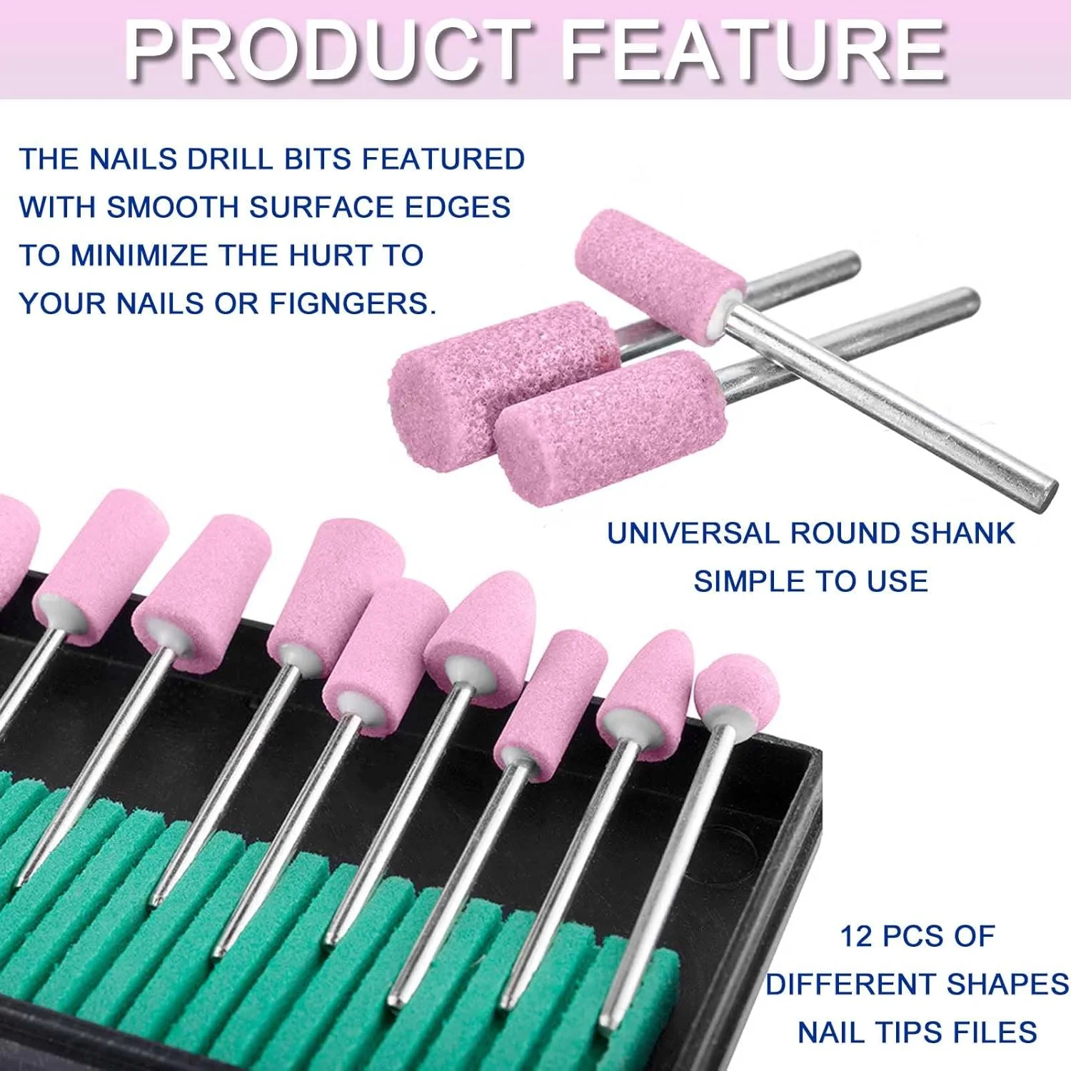 مجموعه سری مته ناخن JONMON - 12 شکل سنگ سوهان نصب شده، سری 3/32 اینچی برای مانیکور برقی، پولیش، ابزار چرخشی برای ناخن، مانیکور، پدیکور، سالن خانگی