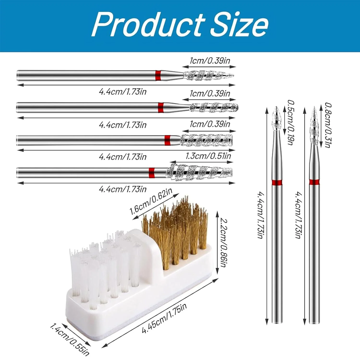سوهان برقی ناخن، 6 عدد سری سوهان مانیکور سایز 3/32 اینچ، سری های حرفه ای برقی کاربید، مناسب برای ژل ناخن، آماده سازی ناخن، سالن و منزل