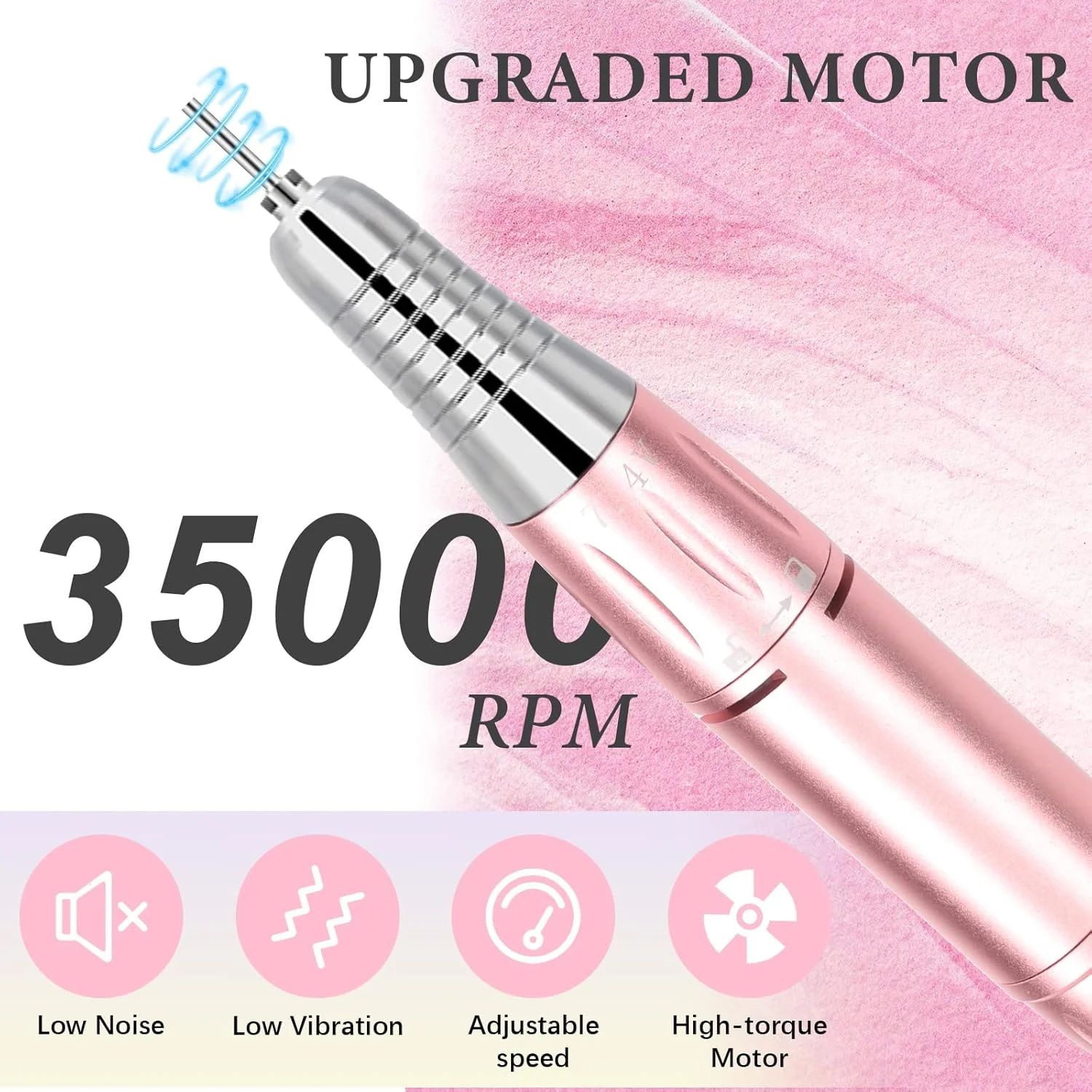 دستگاه سوهان برقی ناخن، دستگاه سوهان ناخن برقی حرفه ای 35000 دور در دقیقه برای ناخن های اکریلیک و ژل، سوهان ناخن قابل حمل، ای فایل با نمایشگر LED و 6 سر سوهان برای منزل/سالن