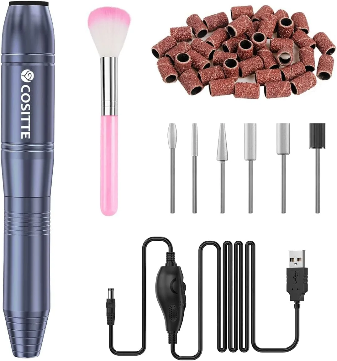 دستگاه سوهان برقی ناخن USB خاکستری، ابزار پولیش ناخن برقی قابل حمل برای مانیکور و پدیکور، مناسب برای استفاده در منزل و سالن