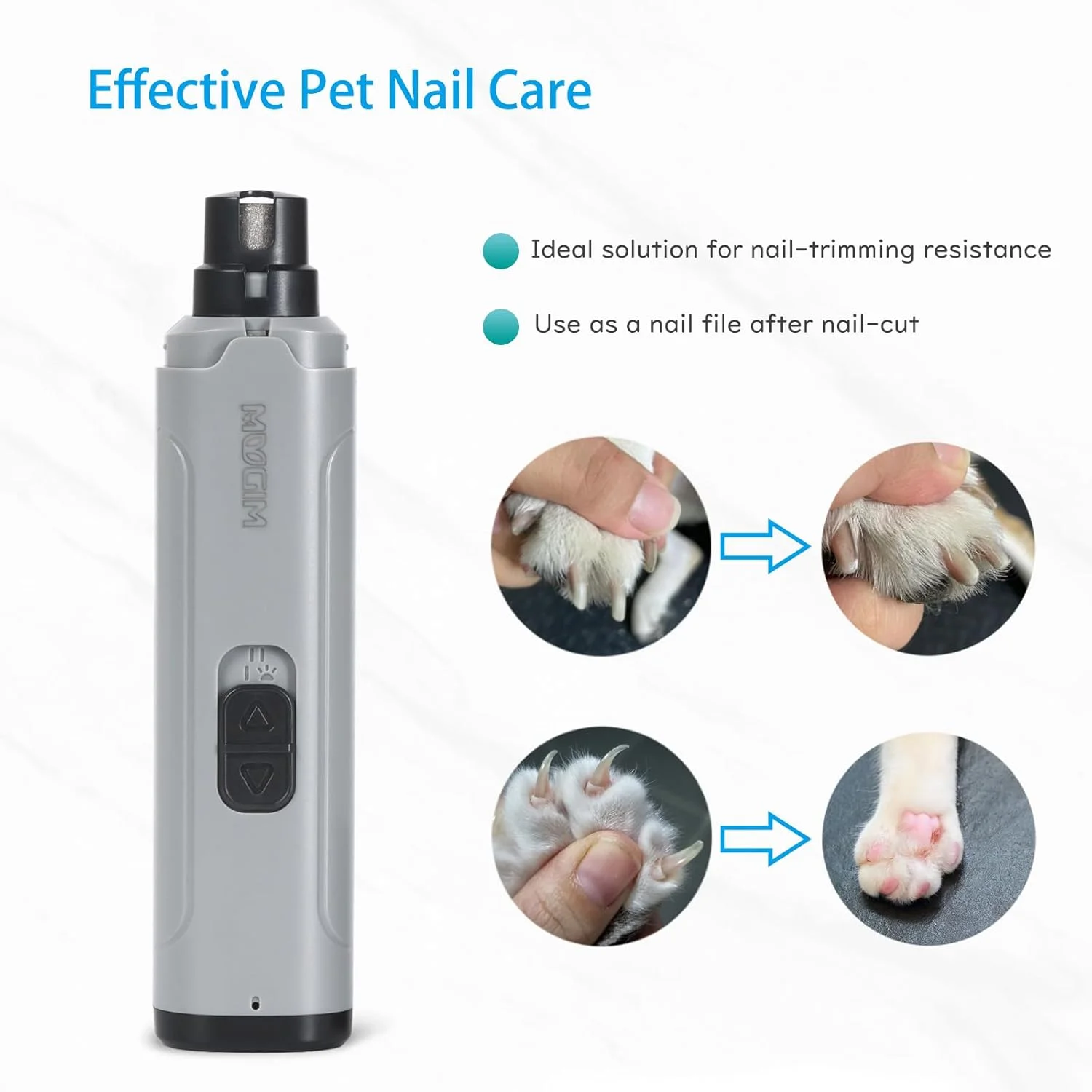 سوهان ناخن برقی حیوانات خانگی MUGIM، سوهان ناخن برقی، دارای چراغ LED برای نمایش رگ های خونی ناخن، سوهان ناخن حیوانات کوچک، سوهان ناخن برای سگ و گربه، تنظیم 2 سرعته، قابل شارژ با USB