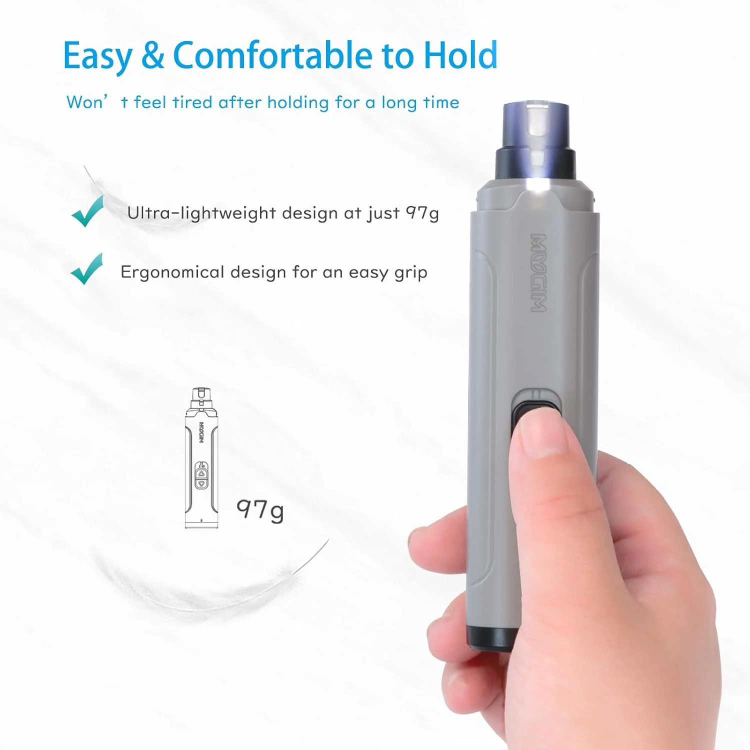 سوهان ناخن برقی حیوانات خانگی MUGIM، سوهان ناخن برقی، دارای چراغ LED برای نمایش رگ های خونی ناخن، سوهان ناخن حیوانات کوچک، سوهان ناخن برای سگ و گربه، تنظیم 2 سرعته، قابل شارژ با USB