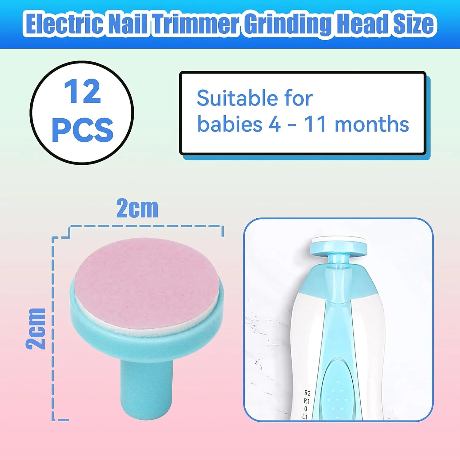 ۱۲ عدد پد سوهان ناخن نوزاد، پد جایگزین سوهان ناخن، سری سنگ زنی ناخن برقی نوزاد برای سوهان ناخن برقی استاندارد کودک مناسب برای نوزاد تازه متولد شده (صورتی)