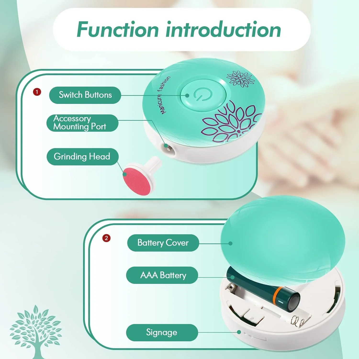 سوهان ناخن برقی کودک مک‌مولا با شش سری سنگ‌زنی قابل تعویض، ناخن‌گیر نوزاد با صدای کم