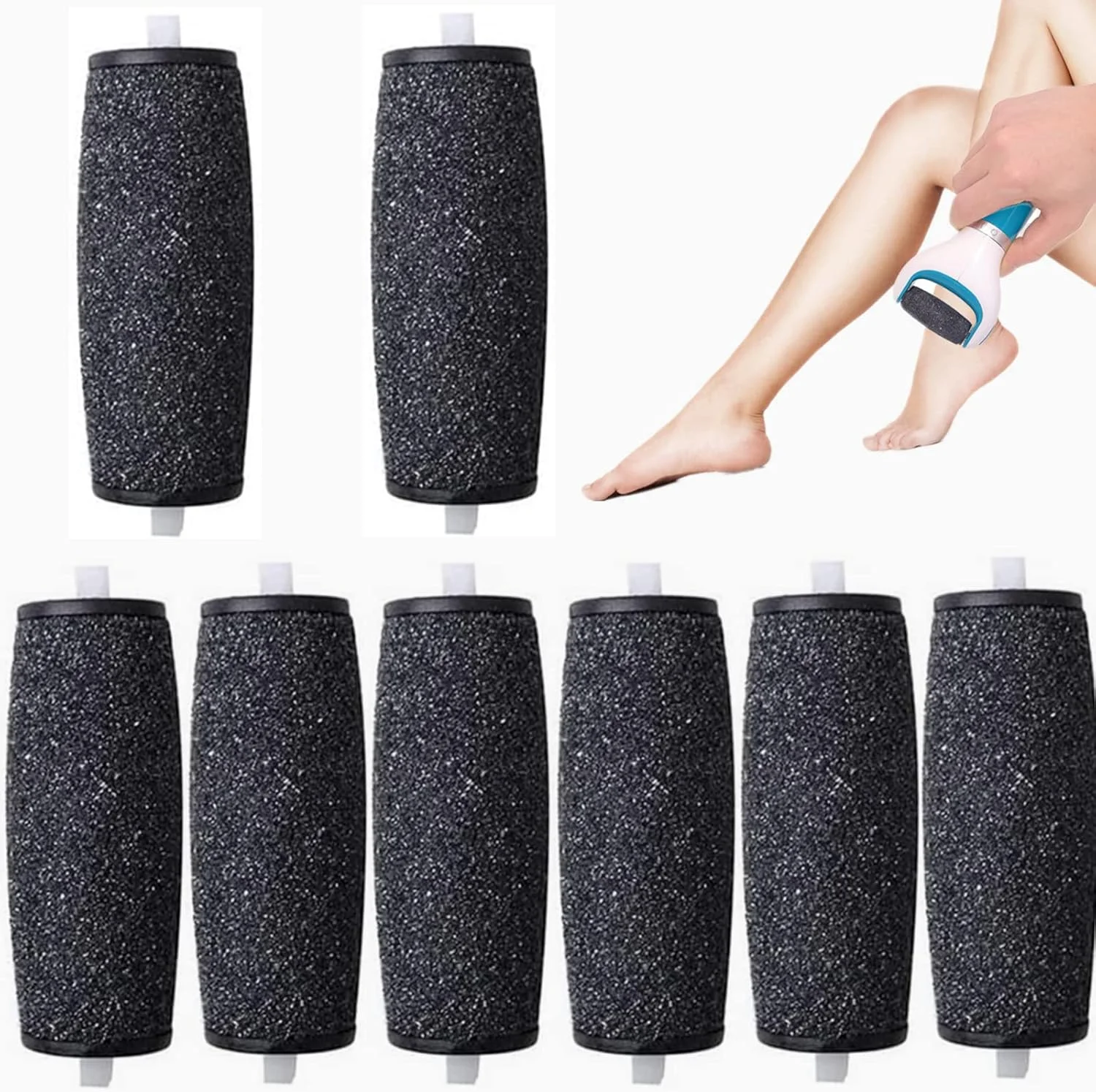8 عدد سری غلتکی جایگزین سوهان پا، سری غلتکی یدکی زبر، پدیکور، لوازم جانبی حذف پوست سخت برای سوهان برقی پا