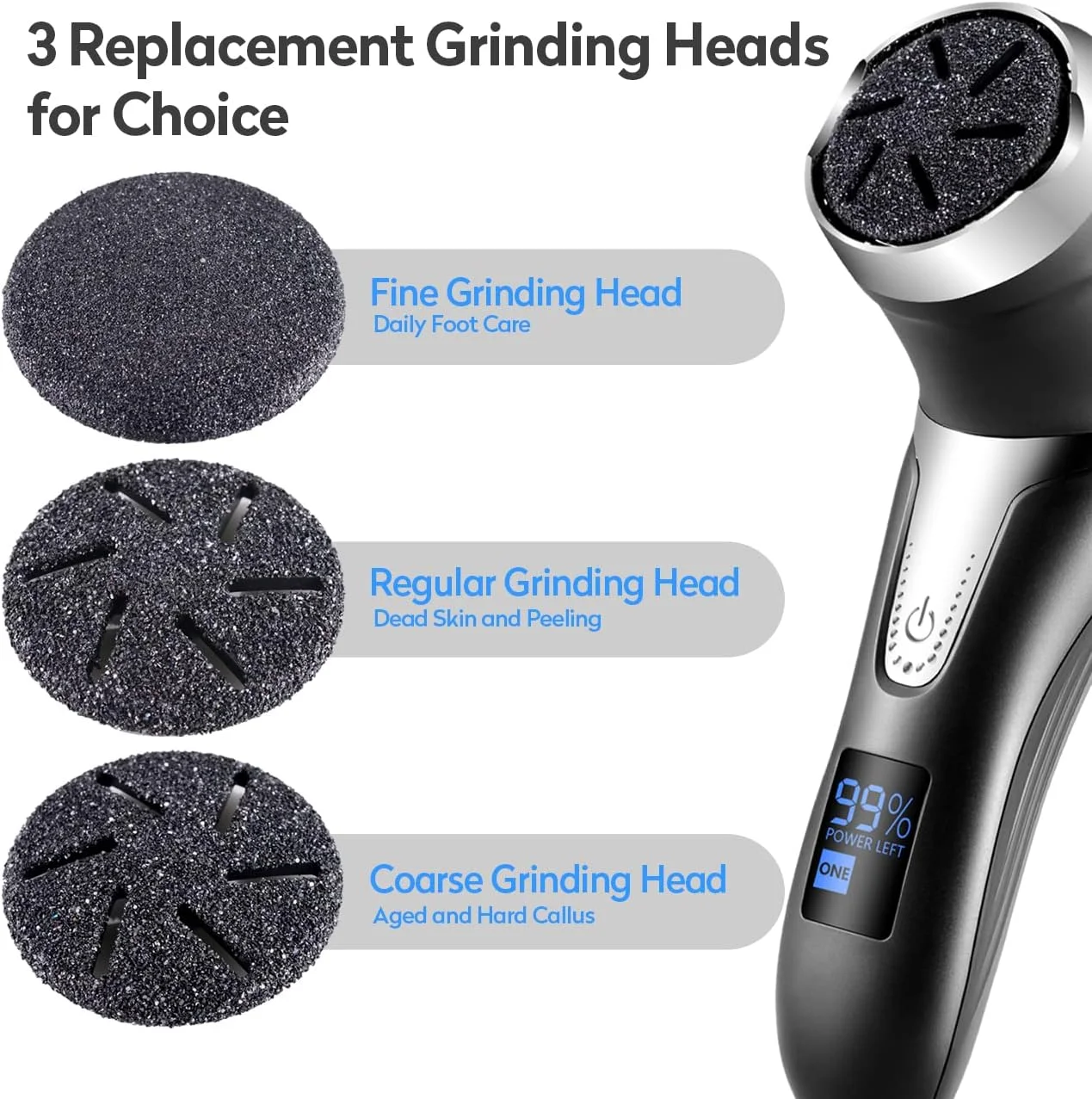 سوهان برقی پا - قابل شارژ و ضد آب برای از بین بردن پوست های خشک، سخت و ترک پاشنه پا، ابزار حرفه ای پدیکور با 3 سری سمباده و 2 سرعت