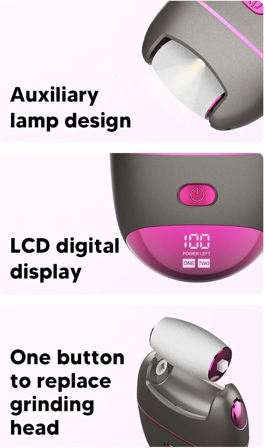 سوهان برقی پا برای از بین بردن پینه، ابزار پدیکور شارژی، کیت مراقبت از پا، از بین برنده پینه با 3 سری غلتکی، نشانگر باتری 2 سرعته برای از بین بردن پوست های مرده