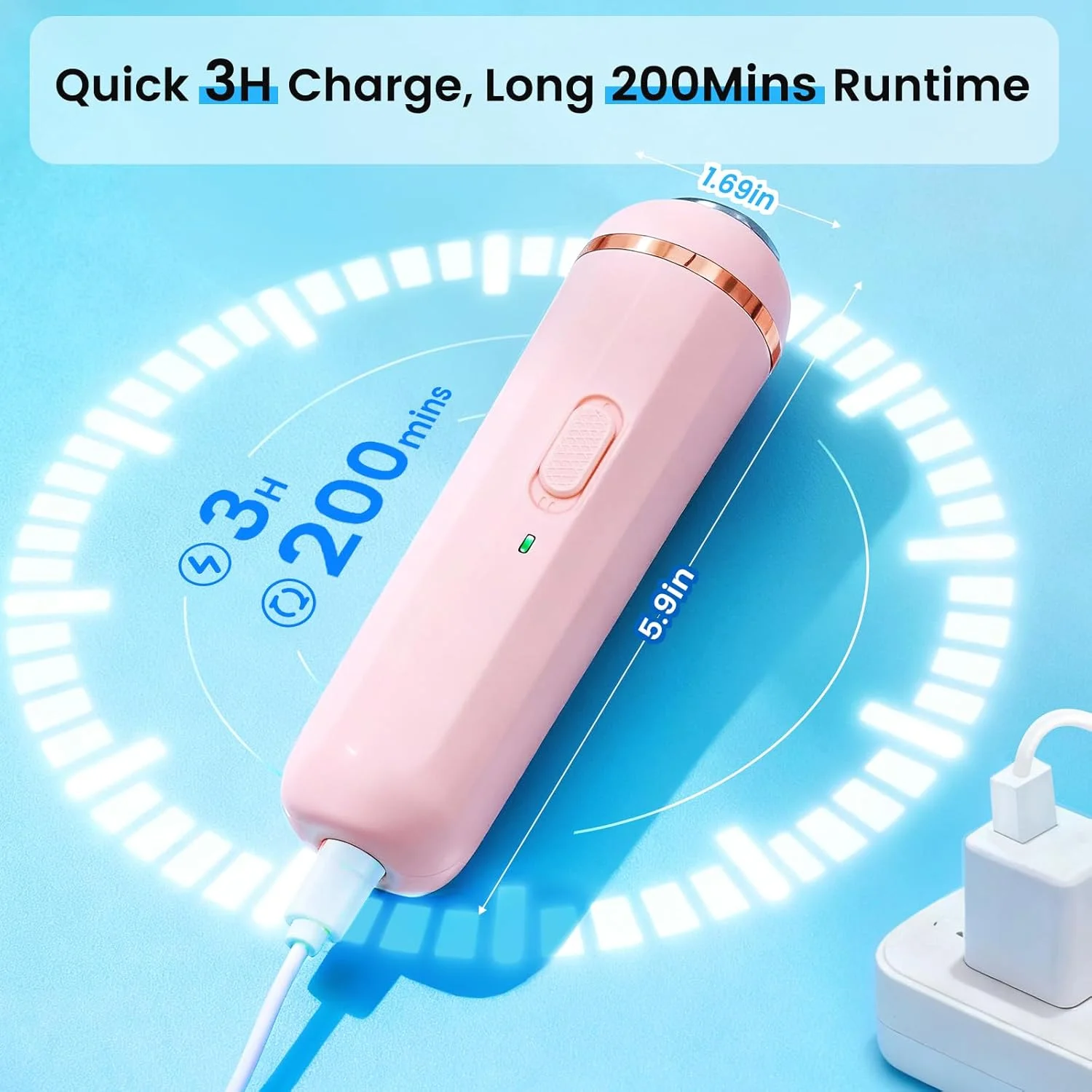 سوهان برقی بی‌سیم پا - ابزار از بین بردن پینه پا، ابزار پدیکور شارژی با 3 سری سنگ زنی قابل تعویض، سوهان حرفه ای پا با سرعت قابل تنظیم برای پوست مرده و پاشنه های ترک خورده (صورتی)