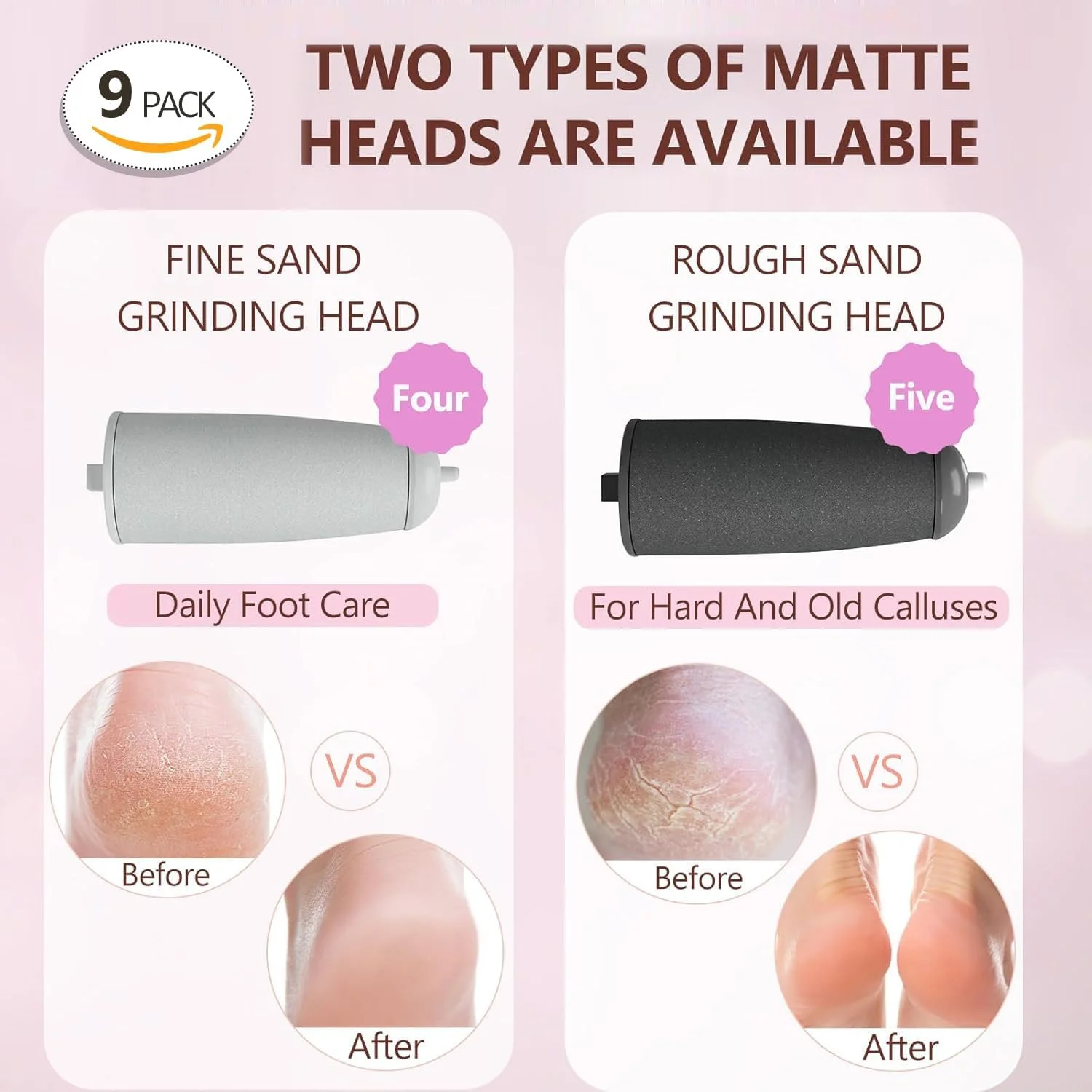 مجموعه 9 عددی سری یدکی پدیکور، سری غلتکی سوهان برقی پا شامل 5 سری زبر خیلی قوی و 4 سری زبر معمولی سازگار با ZABOUL/haootadiy (بسته 9 عددی 02)