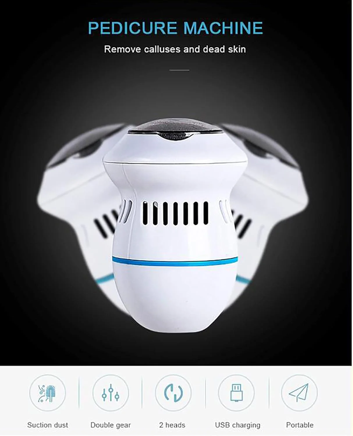 دستگاه سوهان برقی قابل حمل پا، مکش خلاء، از بین برنده پینه، ابزار مراقبت از پا با 8 سری غلتکی و 2 سرعت