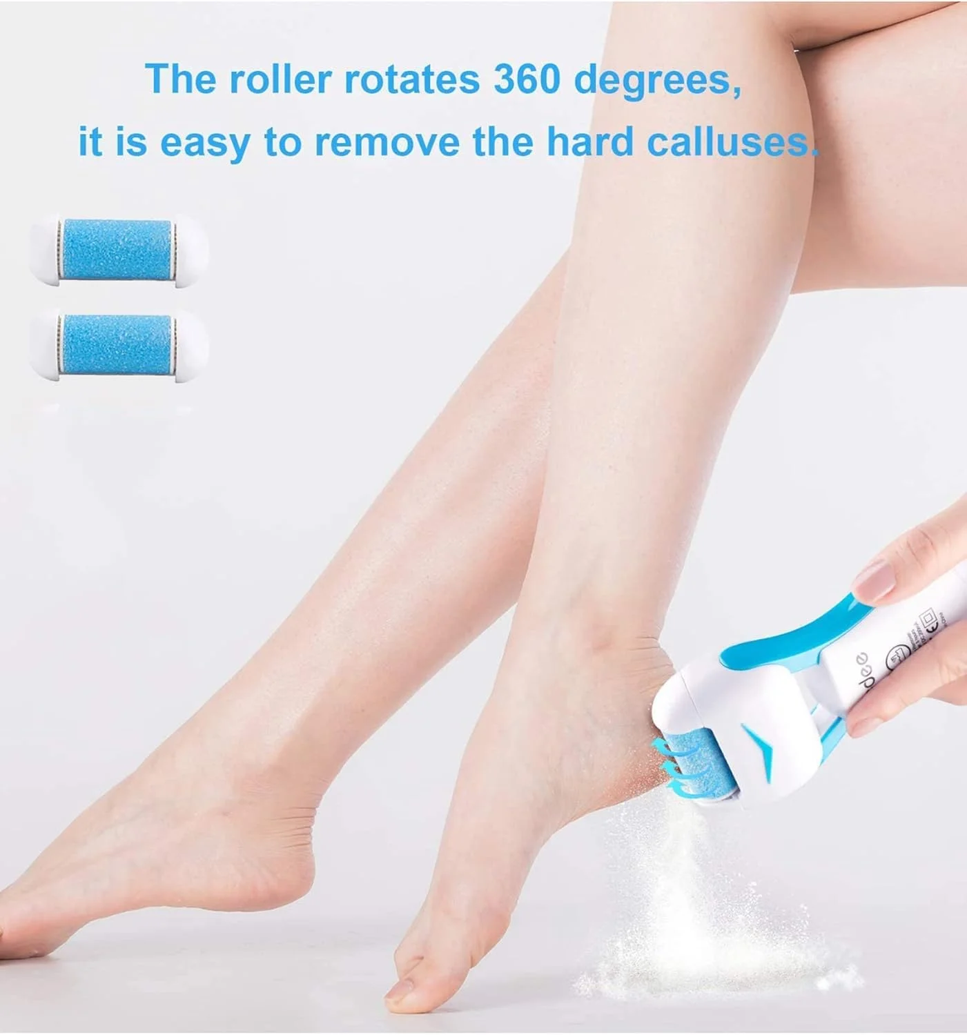 سوهان برقی پا، قابل شارژ با USB، ابزار مراقبت از پا با 2 سری غلتکی برای پوست پاشنه پا، خشک و مرده، آبی (صورتی)