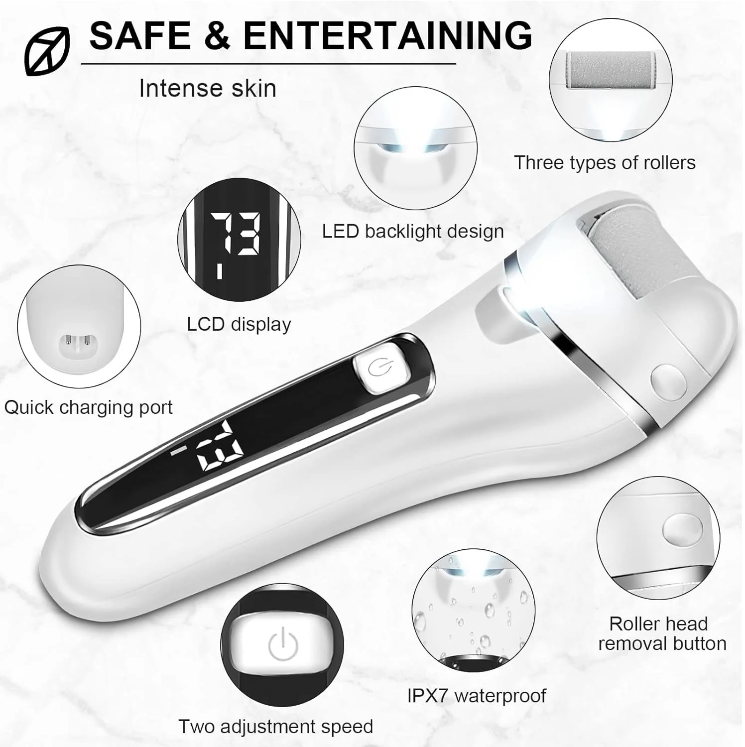 دستگاه سوهان برقی پا X spring، کیت ابزار پدیکور قابل حمل 15 در 1، سوهان پا از بین برنده پوست سخت، اسکرابر شارژی پا با 3 سری غلتکی، نمایشگر LCD (سفید) دستگاه سوهان برقی پا X spring، کیت ابزار پدیکور قابل حمل 15 در 1، سوهان پا از بین برنده پوست سخت، اسکرابر شارژی پا با 3 سری غلتکی، نمایشگر LCD (سفید)