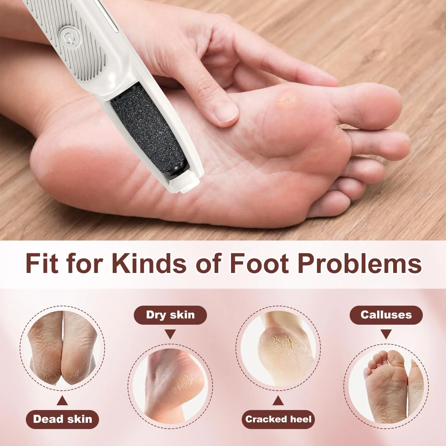 سوهان برقی پا، از بین برنده پوست سفت، کیت های پدیکور شارژی، مجموعه ابزار پدیکور حرفه ای با 3 سری غلتکی برای پوست های ترک خورده، زبر و خشک