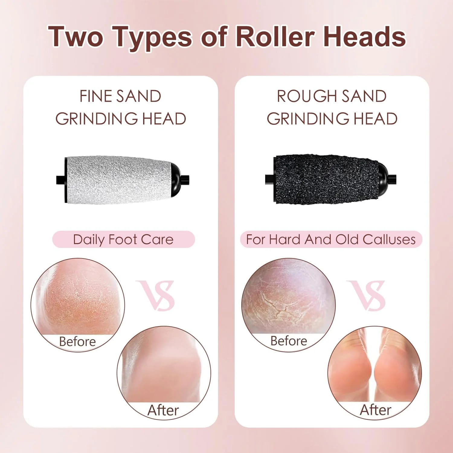 سوهان برقی پا، از بین برنده پوست سفت، کیت های پدیکور شارژی، مجموعه ابزار پدیکور حرفه ای با 3 سری غلتکی برای پوست های ترک خورده، زبر و خشک