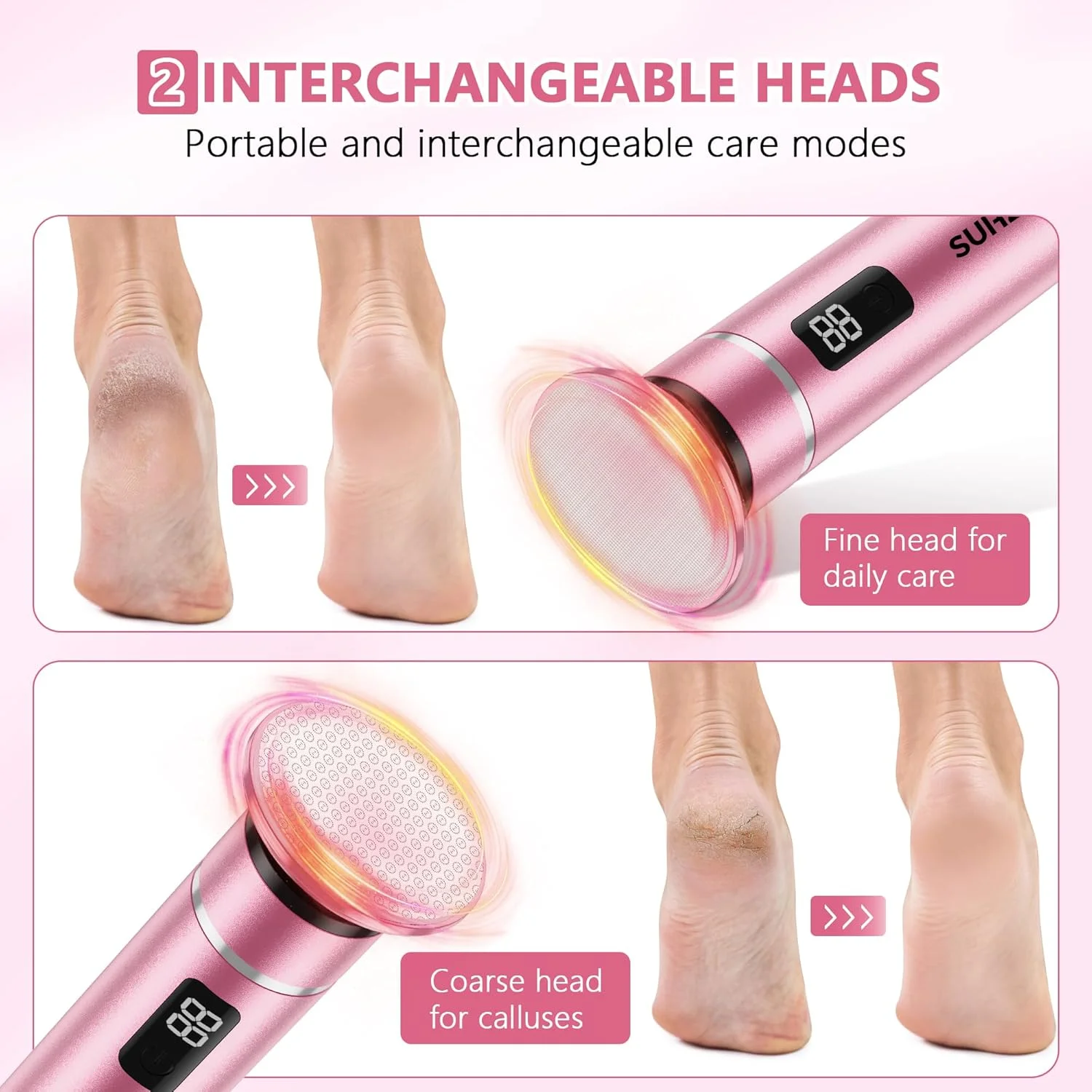 سوهان برقی پا با سر شیشه ای سنگ زنی، از بین برنده پینه پا، سنگ پدیکور پوست مرده قابل شارژ، سمباده پا با سرعت قابل تنظیم و نمایشگر LED (صورتی) سوهان برقی پا با سر شیشه ای سنگ زنی، از بین برنده پینه پا، سنگ پدیکور پوست مرده قابل شارژ، سمباده پا با سرعت قابل تنظیم و نمایشگر LED (صورتی)