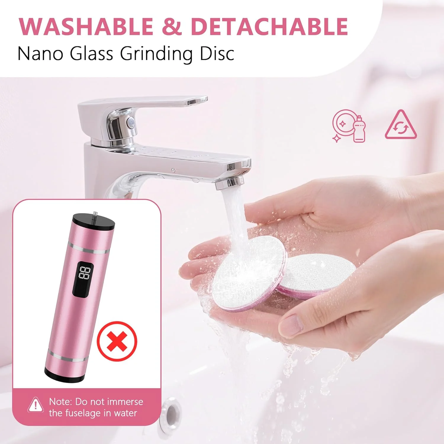 سوهان برقی پا با سر شیشه ای سنگ زنی، از بین برنده پینه پا، سنگ پدیکور پوست مرده قابل شارژ، سمباده پا با سرعت قابل تنظیم و نمایشگر LED (صورتی) سوهان برقی پا با سر شیشه ای سنگ زنی، از بین برنده پینه پا، سنگ پدیکور پوست مرده قابل شارژ، سمباده پا با سرعت قابل تنظیم و نمایشگر LED (صورتی)