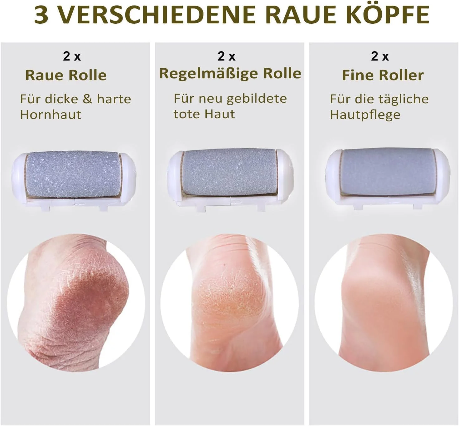 بسته 6 عددی سری یدکی غلتکی برای دستگاه سوهان پدیکور برقی YONGYAO، شامل 2 عدد زبر، 2 عدد متوسط و 2 عدد نرم