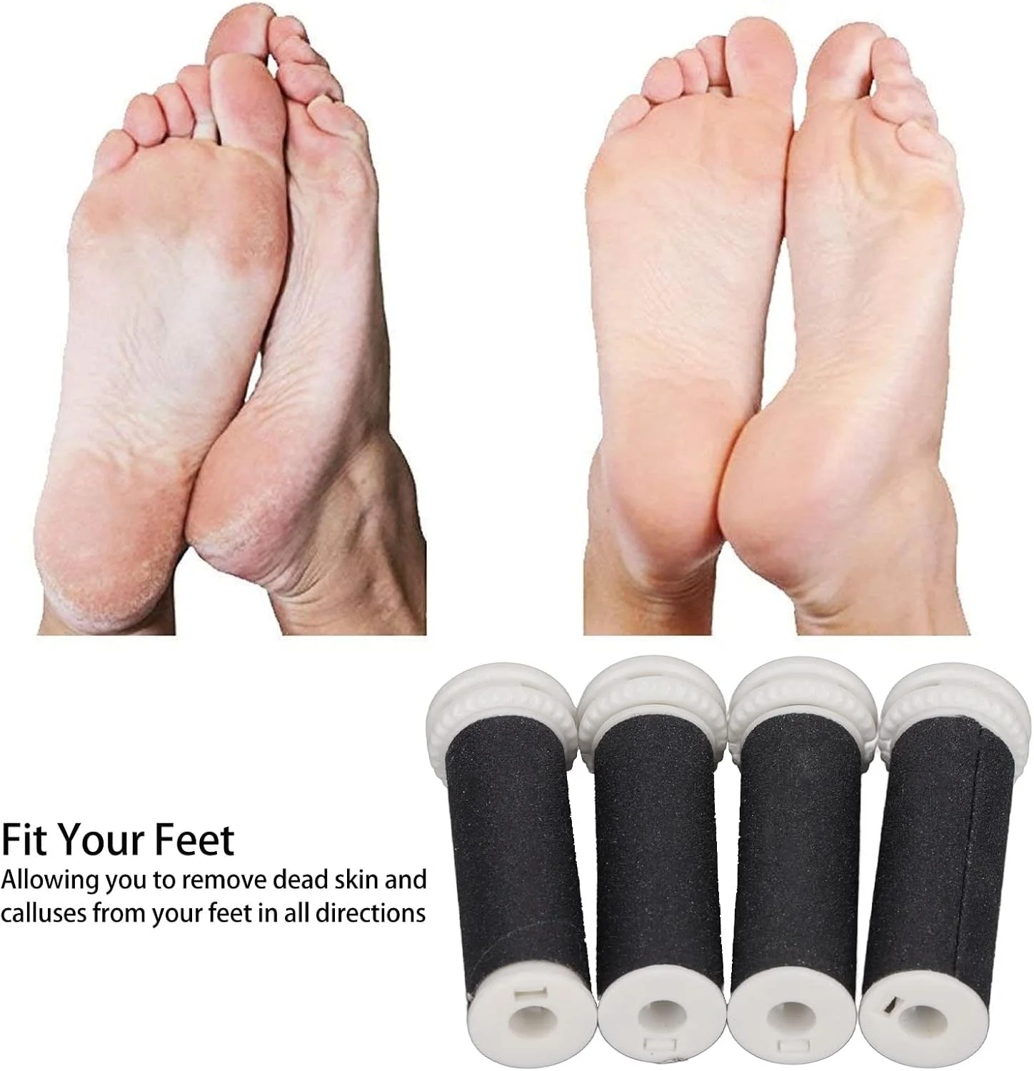 غلتک یدکی سوهان پا، 4 عدد غلتک یدکی، سر یدکی ابزار سنگ زنی سوهان برقی پا، سر حذف کننده پینه پا برای ابزار پدیکور پا