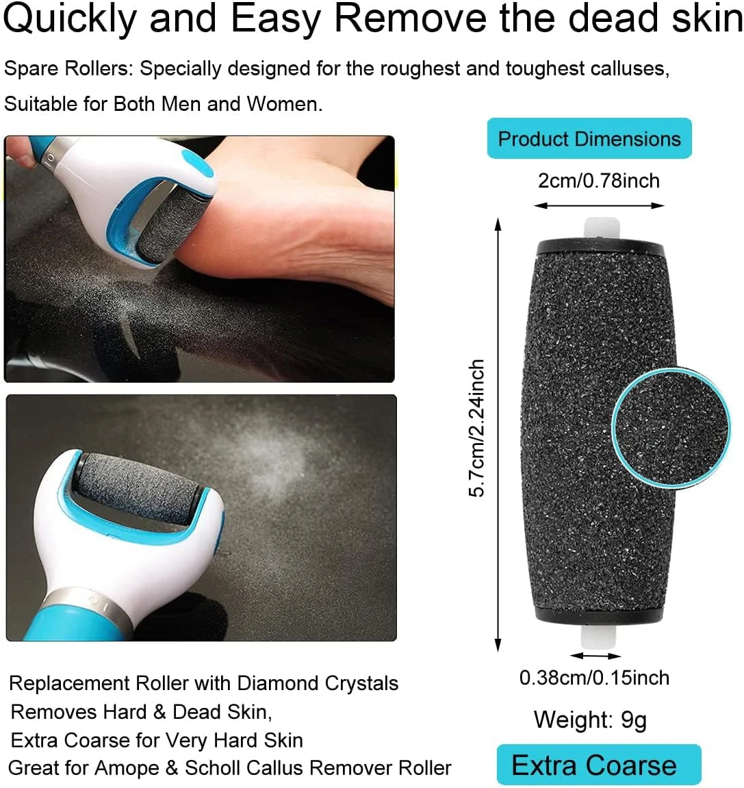 ۱۲ عدد سری یدکی زبر برای سوهان برقی پا، سری غلتکی جایگزین، با کریستال های الماس، از بین برنده پینه و پوست مرده