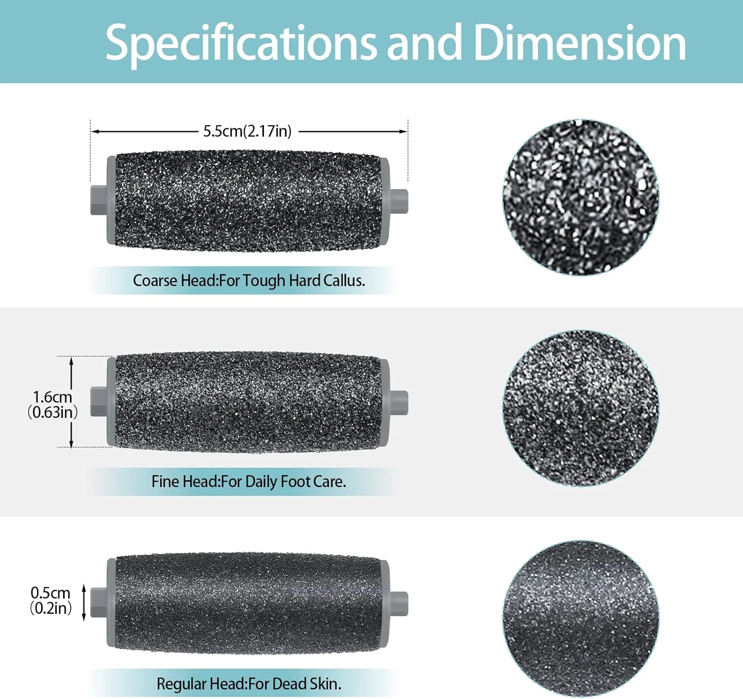 غلتک های یدکی برای سوهان برقی پا، سرهای جایگزین پدیکور - 2 زبر خیلی زیاد، 2 معمولی، 2 غلتک ظریف برای ابزارهای از بین بردن پینه