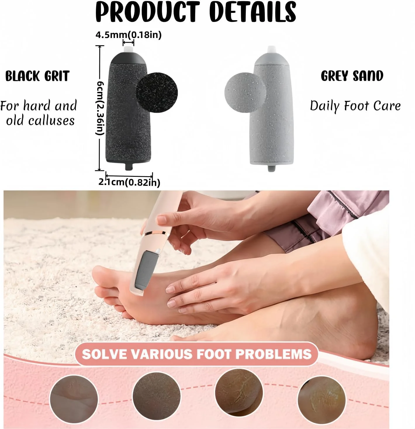 سری یدکی غلتکی برای دستگاه پدی JML NuYou، سوهان برقی پا، سری یدکی غلتکی سنگ پا برای از بین بردن پینه پا (3 عدد مشکی و 3 عدد خاکستری)