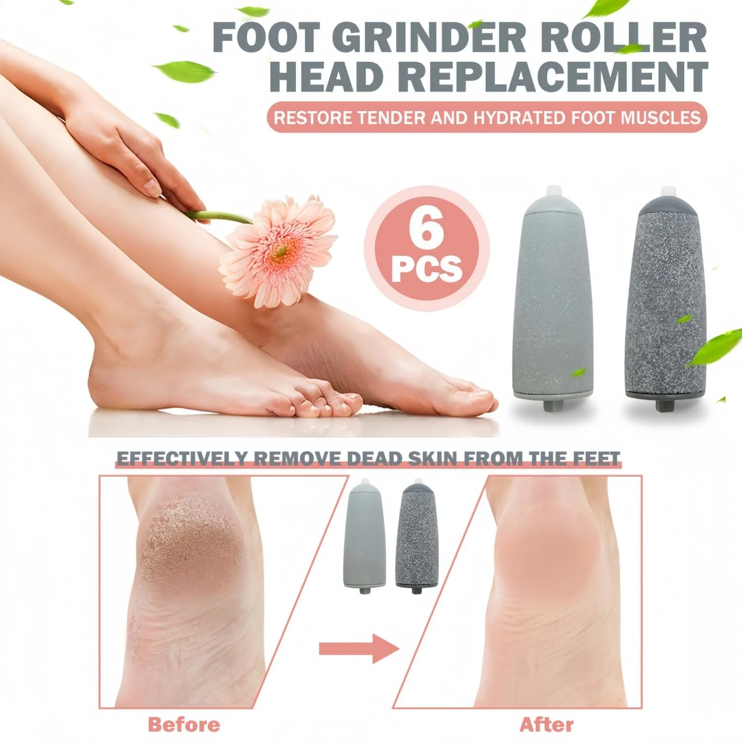 سری یدکی غلتکی برای دستگاه پدی JML NuYou، سوهان برقی پا، سری یدکی غلتکی سنگ پا برای از بین بردن پینه پا (3 عدد مشکی و 3 عدد خاکستری)