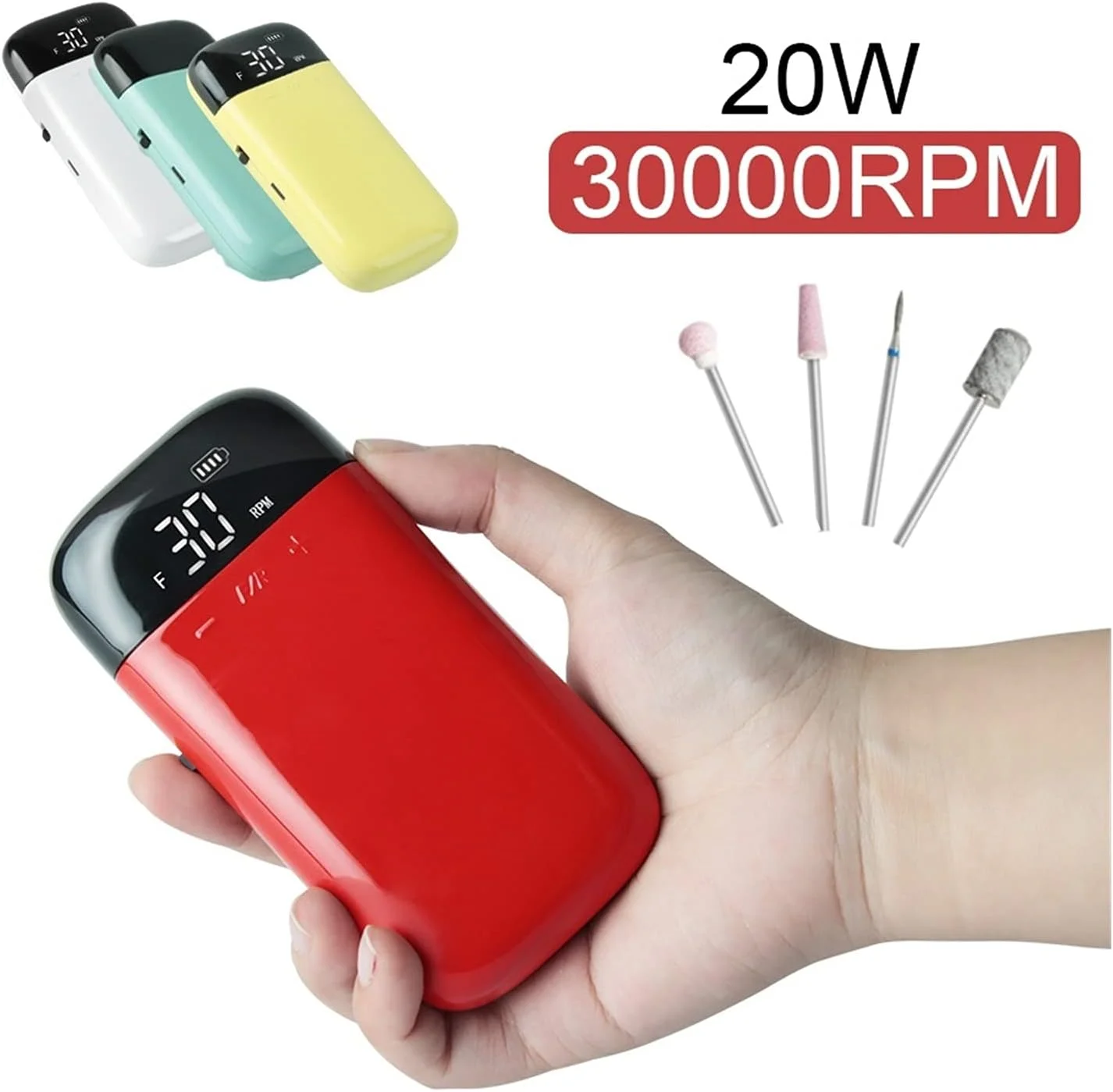 دستگاه سوهان برقی ناخن قابل حمل BREAUX، کیت ابزار پولیش ناخن ژلی، مناسب مانیکور و پدیکور، ست سوهان برقی ناخن شارژی، ابزار پدیکور ناخن (رنگ: قرمز)