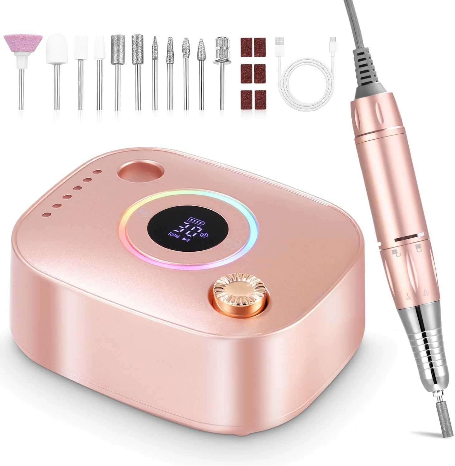 دستگاه سوهان ناخن، سوهان برقی حرفه ای 45000 دور در دقیقه، ست دستگاه سوهان ناخن با صفحه نمایش LCD، کیت لوازم جانبی با مانیکور پدیکور، برای سالن، استفاده خانگی