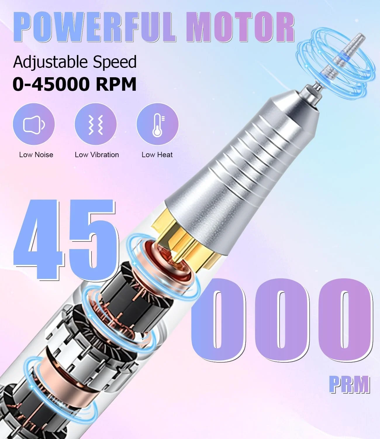 دستگاه سوهان ناخن، سوهان برقی حرفه ای 45000 دور در دقیقه، ست دستگاه سوهان ناخن با صفحه نمایش LCD، کیت لوازم جانبی با مانیکور پدیکور، برای سالن، استفاده خانگی
