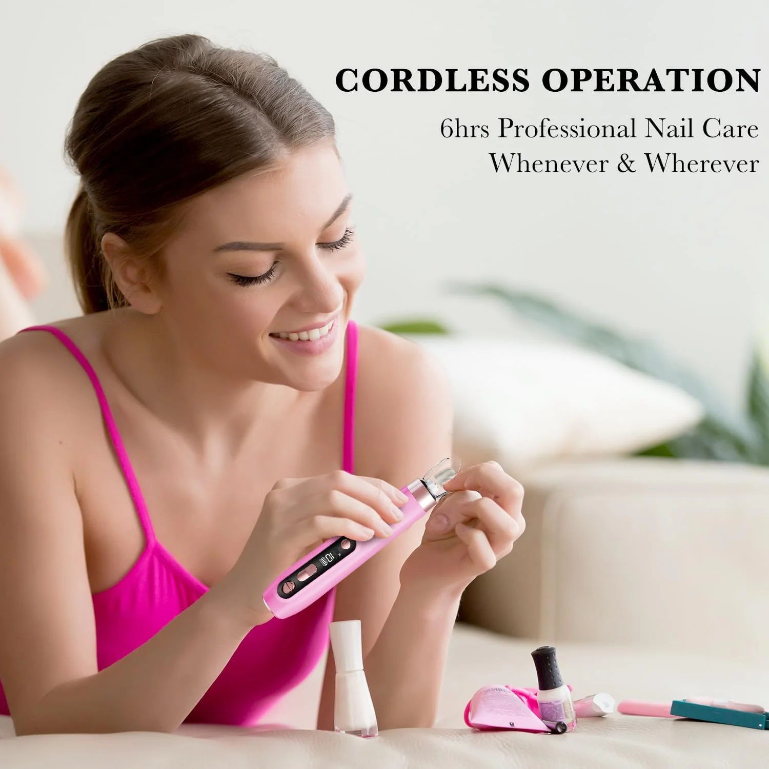 ست مانیکور و پدیکور حرفه ای ENGERWALL، ست سوهان برقی ناخن، دستگاه دریل برقی ناخن قابل حمل و بی سیم، ابزار مراقبت از ناخن 10 سرعته برای ساییدن، مرتب کردن و پولیش، صورتی