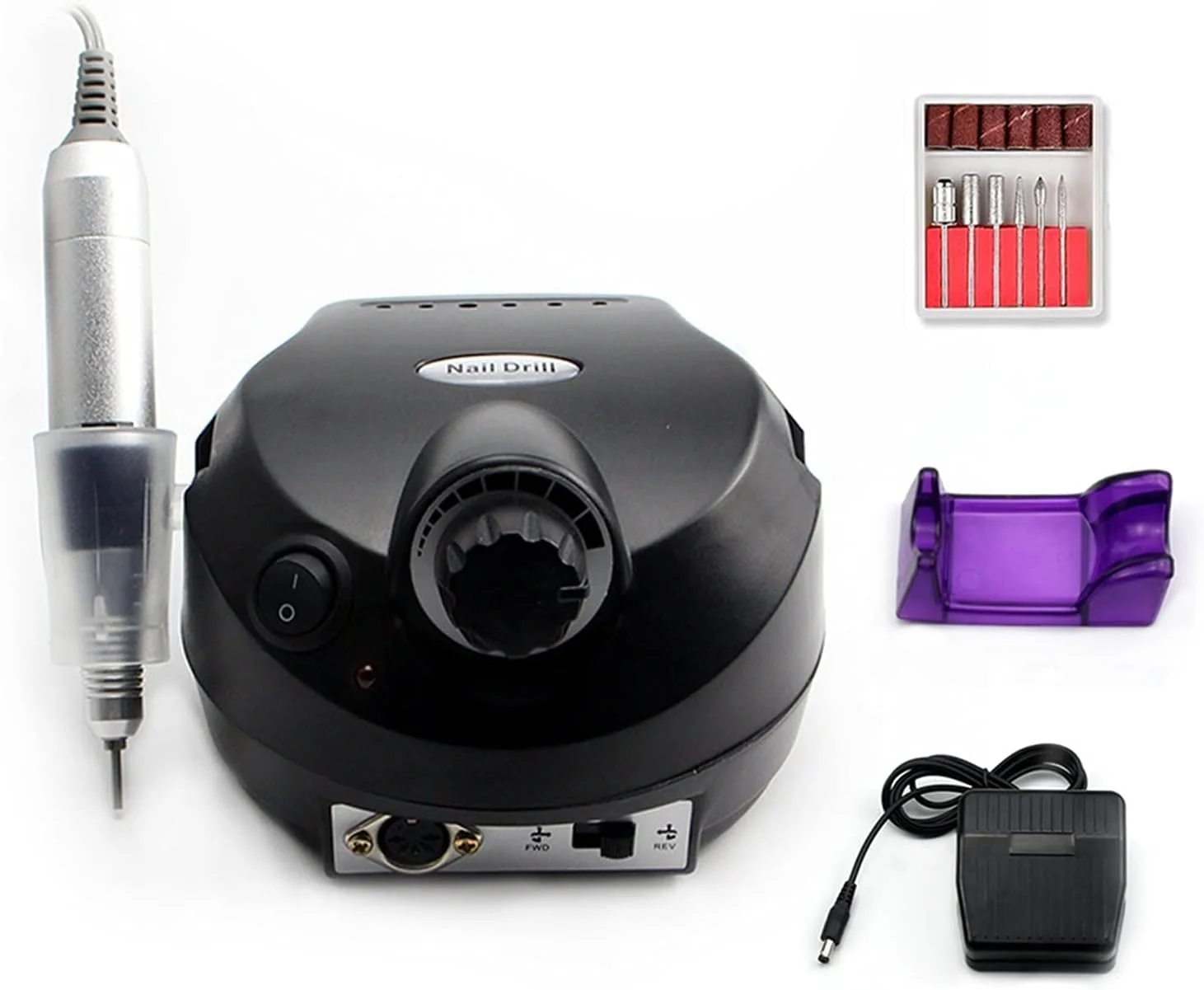 ست مراقبت از ناخن - سوهان برقی ناخن 35000 دور در دقیقه، دستگاه مانیکور حرفه ای، ست فرز برش، دسته فلزی، لوازم جانبی ابزار ناخن برای سالن ناخن (رنگ: مشکی)