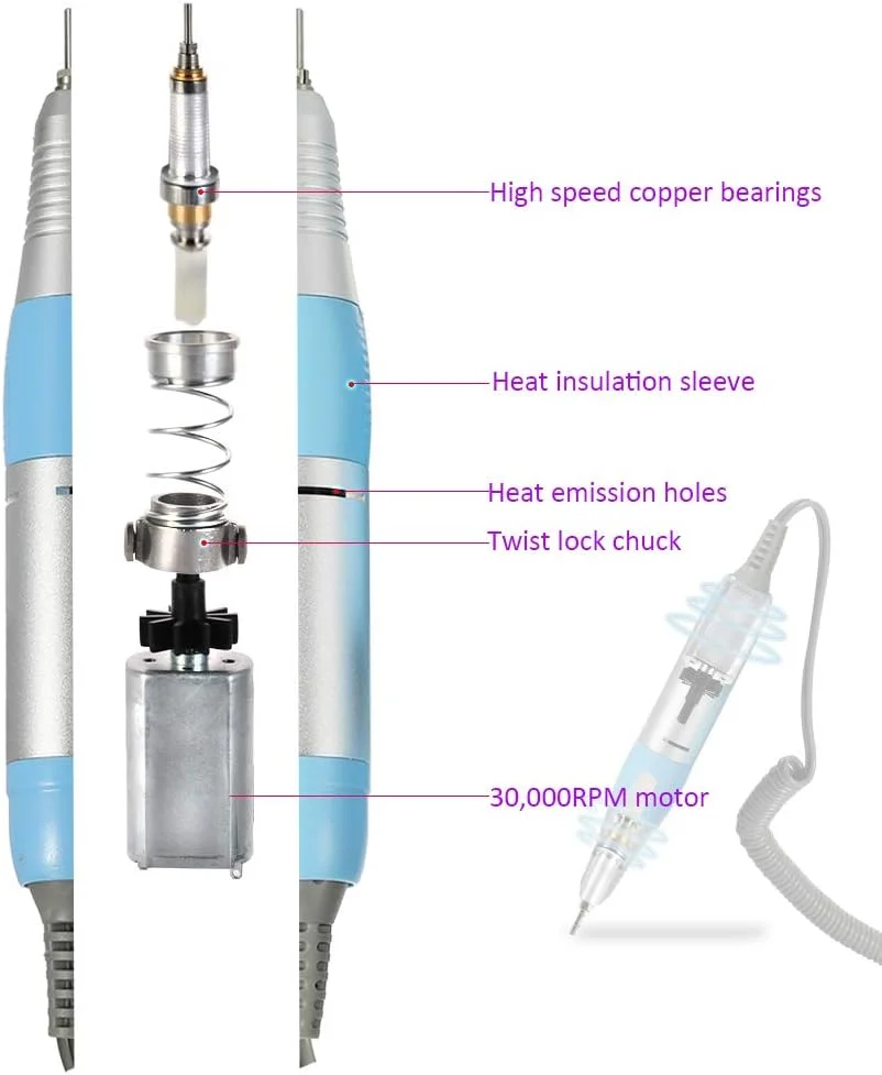 دستگاه سوهان برقی ناخن حرفه ای 30000 دور در دقیقه، ابزار پولیش ناخن، مناسب برای طراحی ناخن، سالن، مانیکور و پدیکور