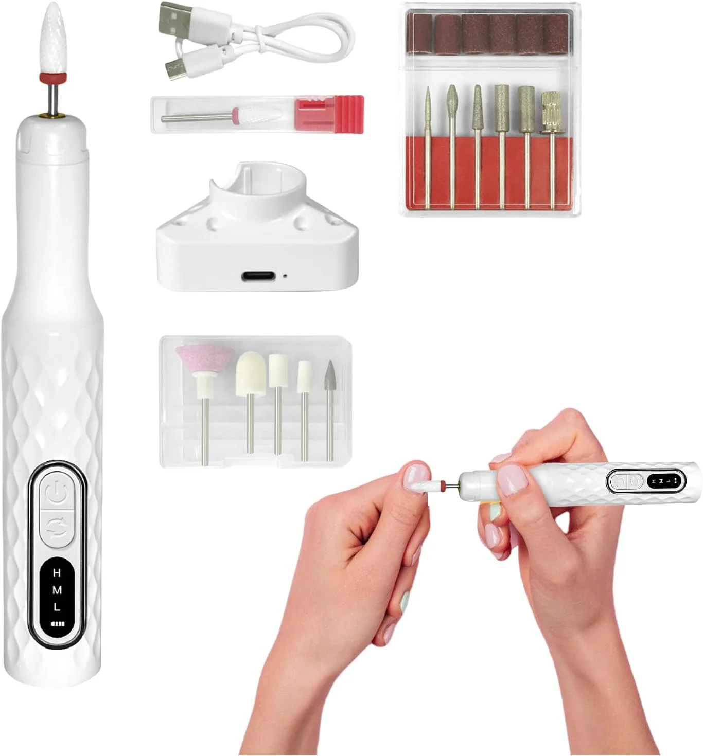 ست سوهان ناخن برقی، سوهان برقی ناخن بی سیم، 3 تنظیم سرعت قابل تنظیم، 15000 دور در دقیقه ابزار پولیش، سنگ زنی و شکل دهی مانیکور برای سالن مسافرتی خانگی در فضای باز