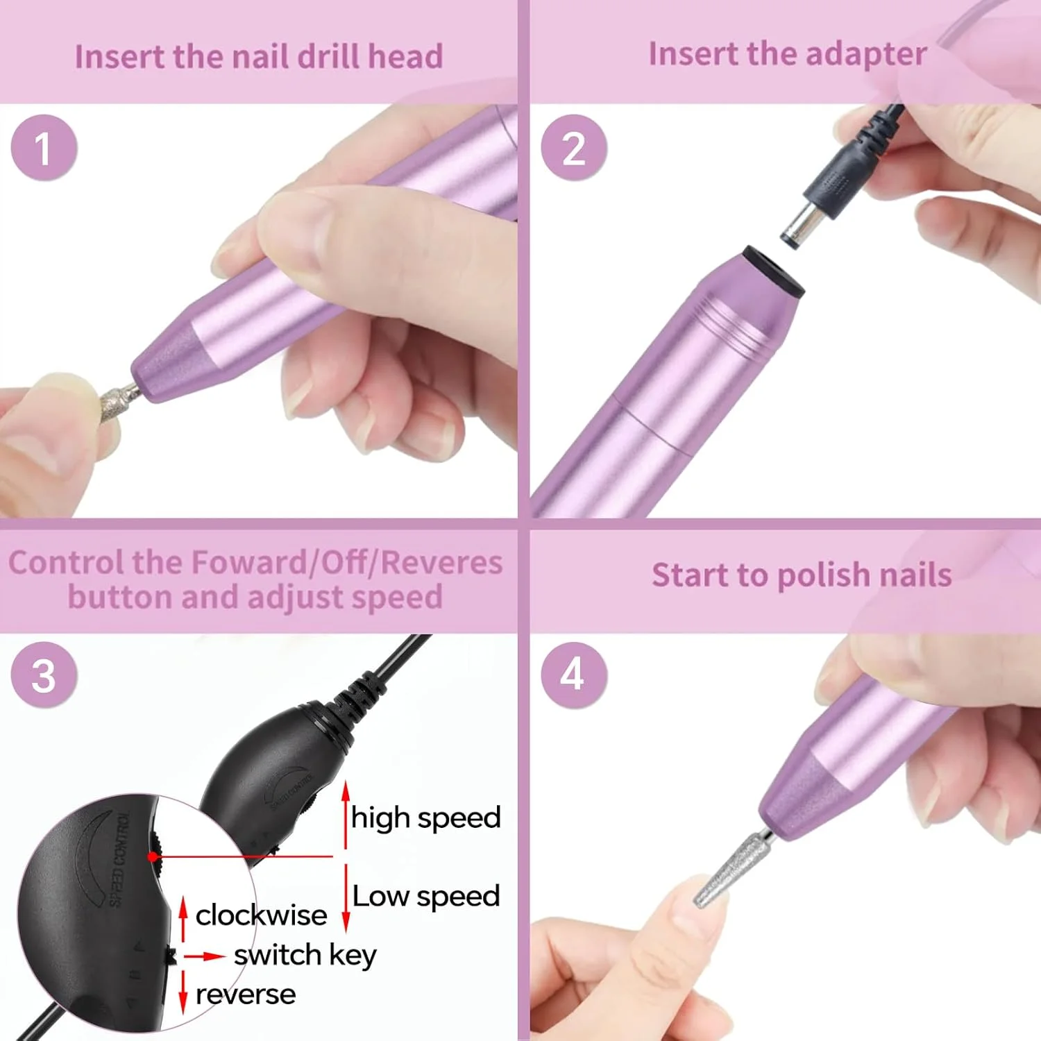 ست ماشین سوهان و دریل برقی ناخن، 6 سری و 16 نوار سمباده، سرعت قابل تنظیم 0-20000 دور در دقیقه برای ناخن های ژلی آکریلیک، صدای کم، ابزار مانیکور قابل حمل با جعبه هدیه برای سالن خانگی