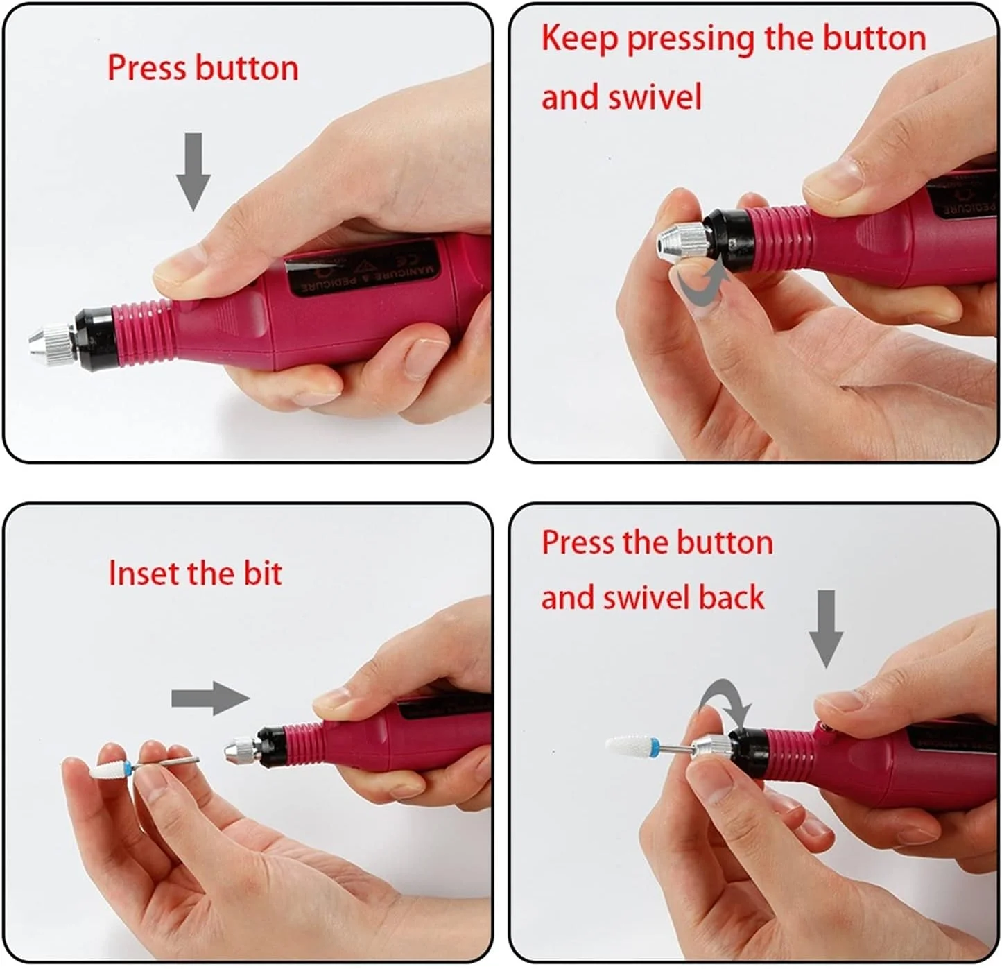 دستگاه سوهان برقی ناخن تمکین به همراه 12 عدد سری فرز، کیت از بین برنده پوست های اضافه دور ناخن، دستگاه پدیکور، کاتر های سنگ زنی، ابزار طراحی ناخن برای ناخن های طبیعی و لاک ژل (رنگ: صورتی)