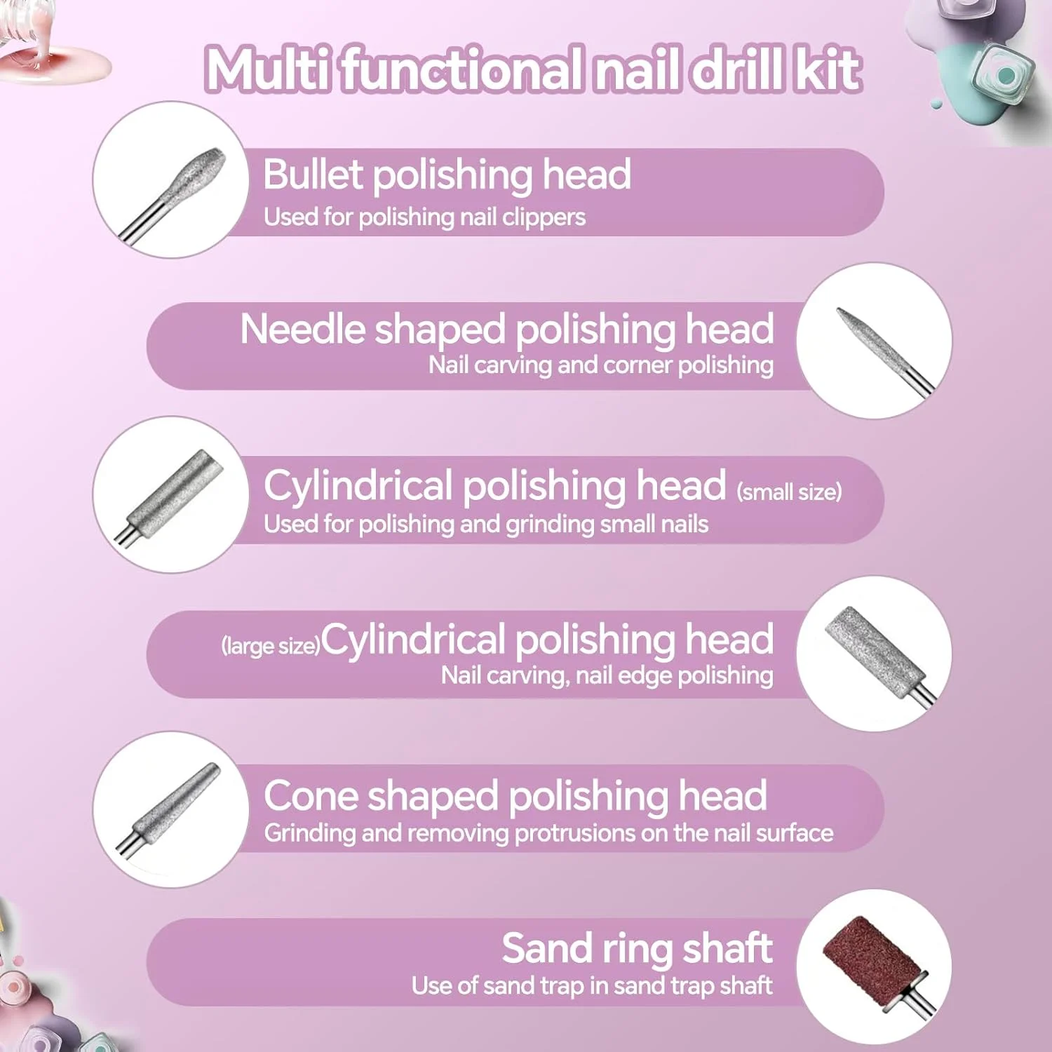 ست ماشین سوهان و دریل برقی ناخن، 6 سری و 16 نوار سمباده، سرعت قابل تنظیم 0-20000 دور در دقیقه برای ناخن های ژلی آکریلیک، صدای کم، ابزار مانیکور قابل حمل با جعبه هدیه برای سالن خانگی