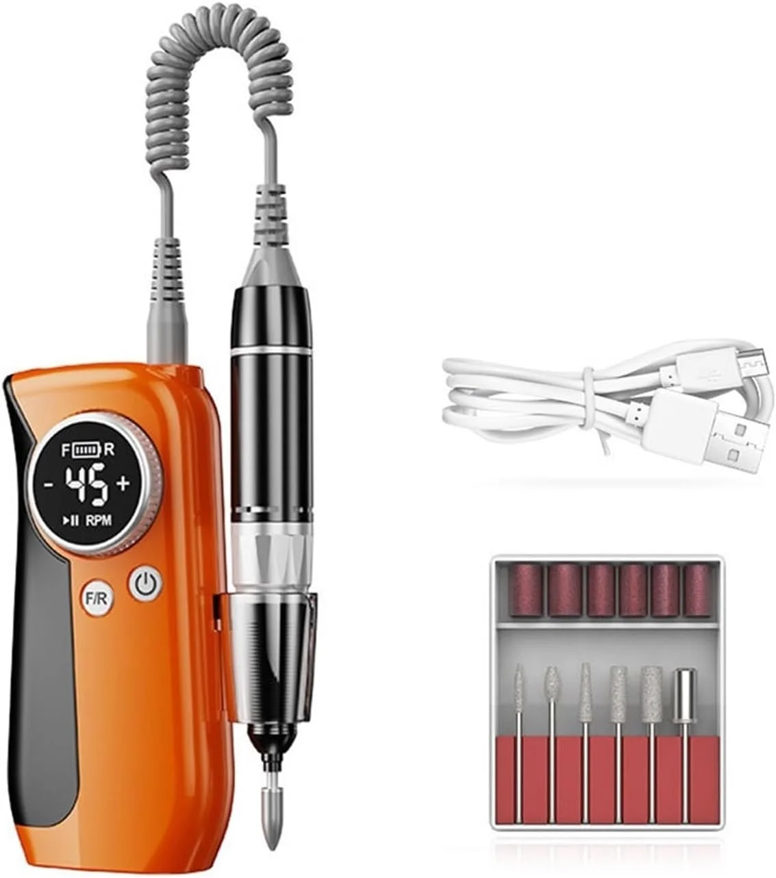 دستگاه سوهان برقی ناخن حرفه ای 45000 دور در دقیقه با صفحه نمایش LCD، کیت سوهان ناخن برقی بدون سیم حرفه ای برای تجهیزات ناخن برای ناخن های اکریلیک و ژل (رنگ: بنفش، اندازه: