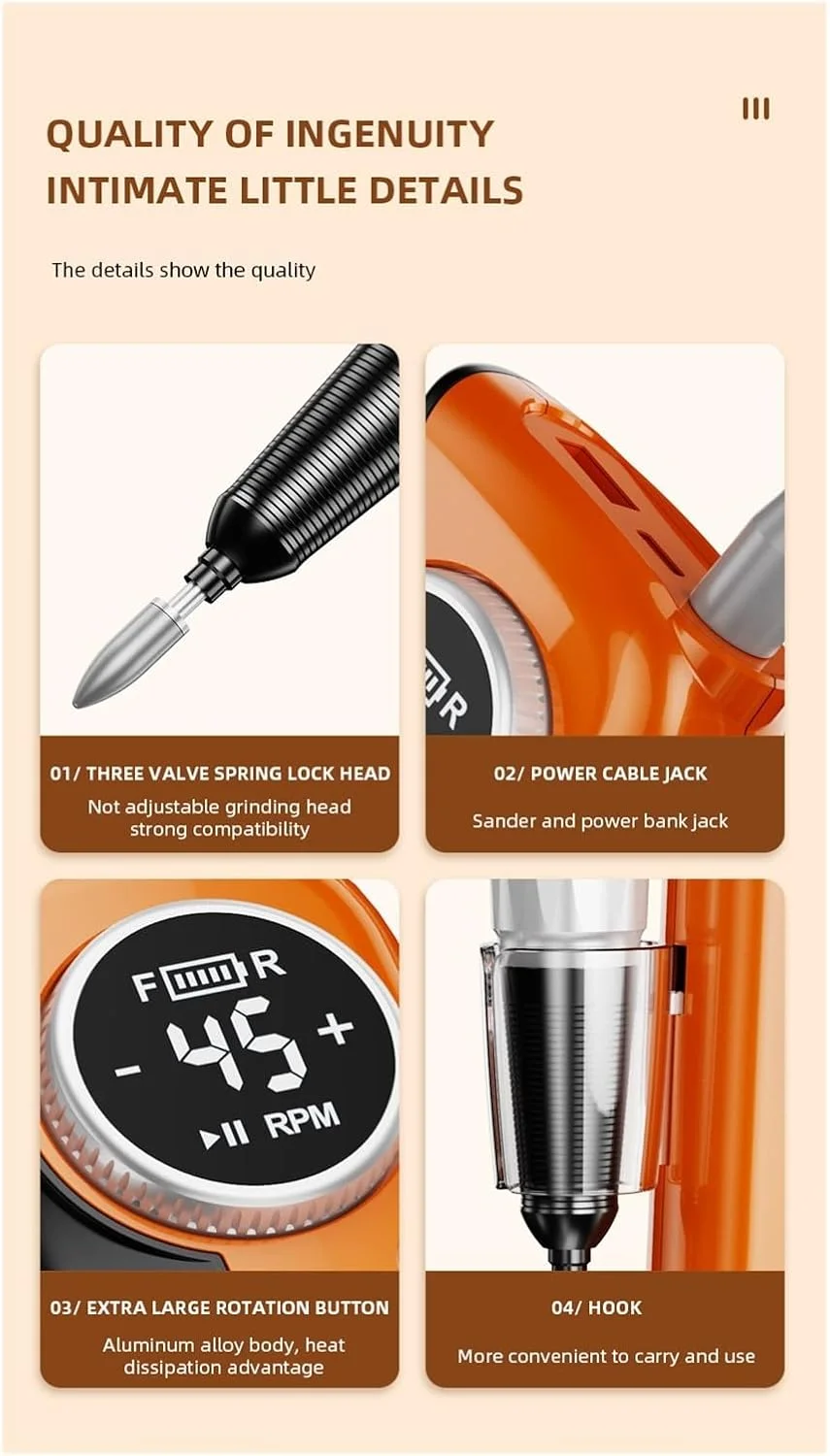 دستگاه سوهان برقی ناخن حرفه ای 45000 دور در دقیقه با صفحه نمایش LCD، کیت سوهان ناخن برقی بدون سیم حرفه ای برای تجهیزات ناخن برای ناخن های اکریلیک و ژل (رنگ: بنفش، اندازه: